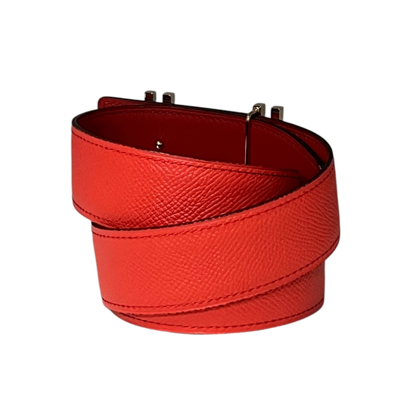 HERMES H Au Carre | 32mm 100cm Reversible Belt in Rouge Casaque & Rose Jaipur Belt in Epsom