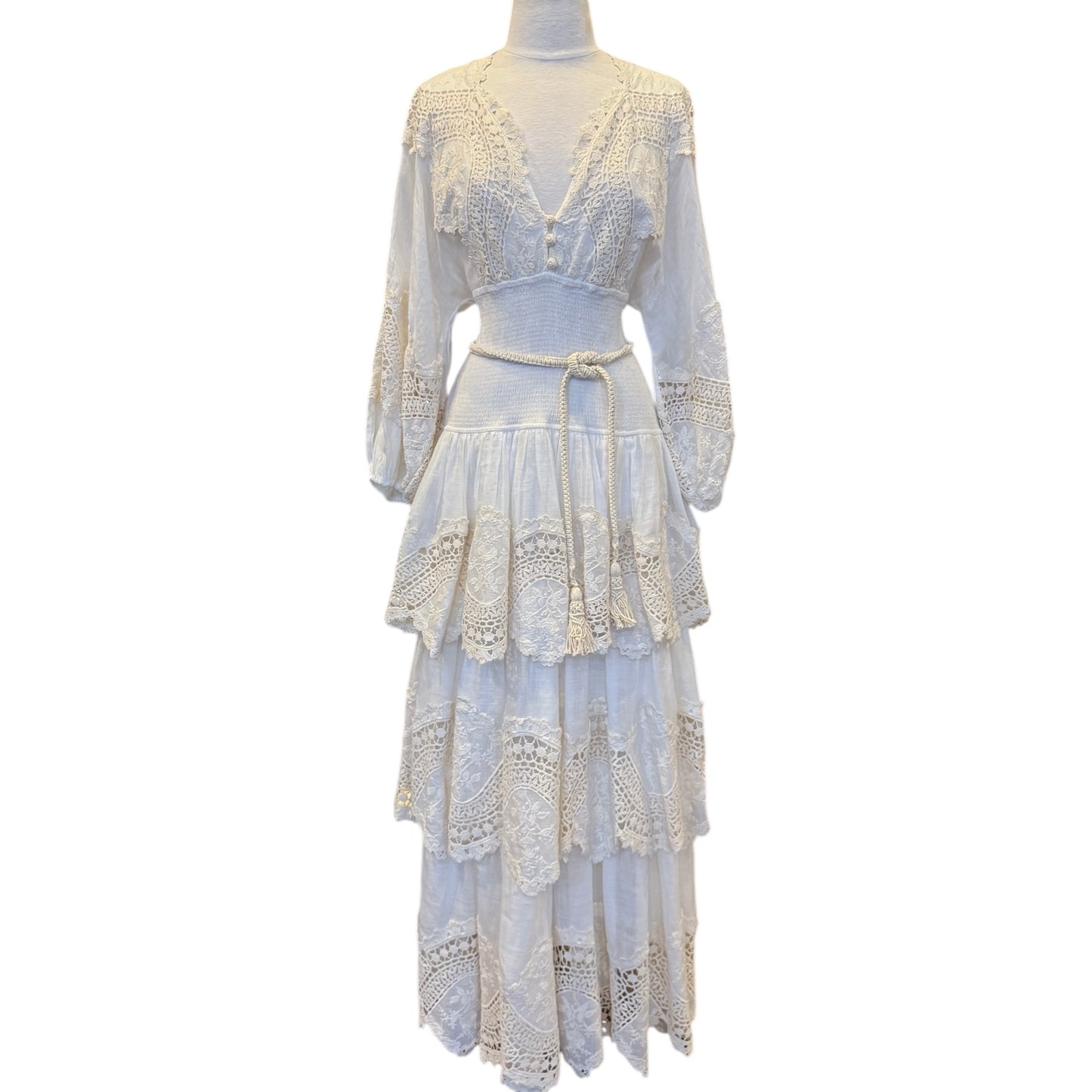 ZIMMERMANN Crochet Lace Ruffle Dress | Size S