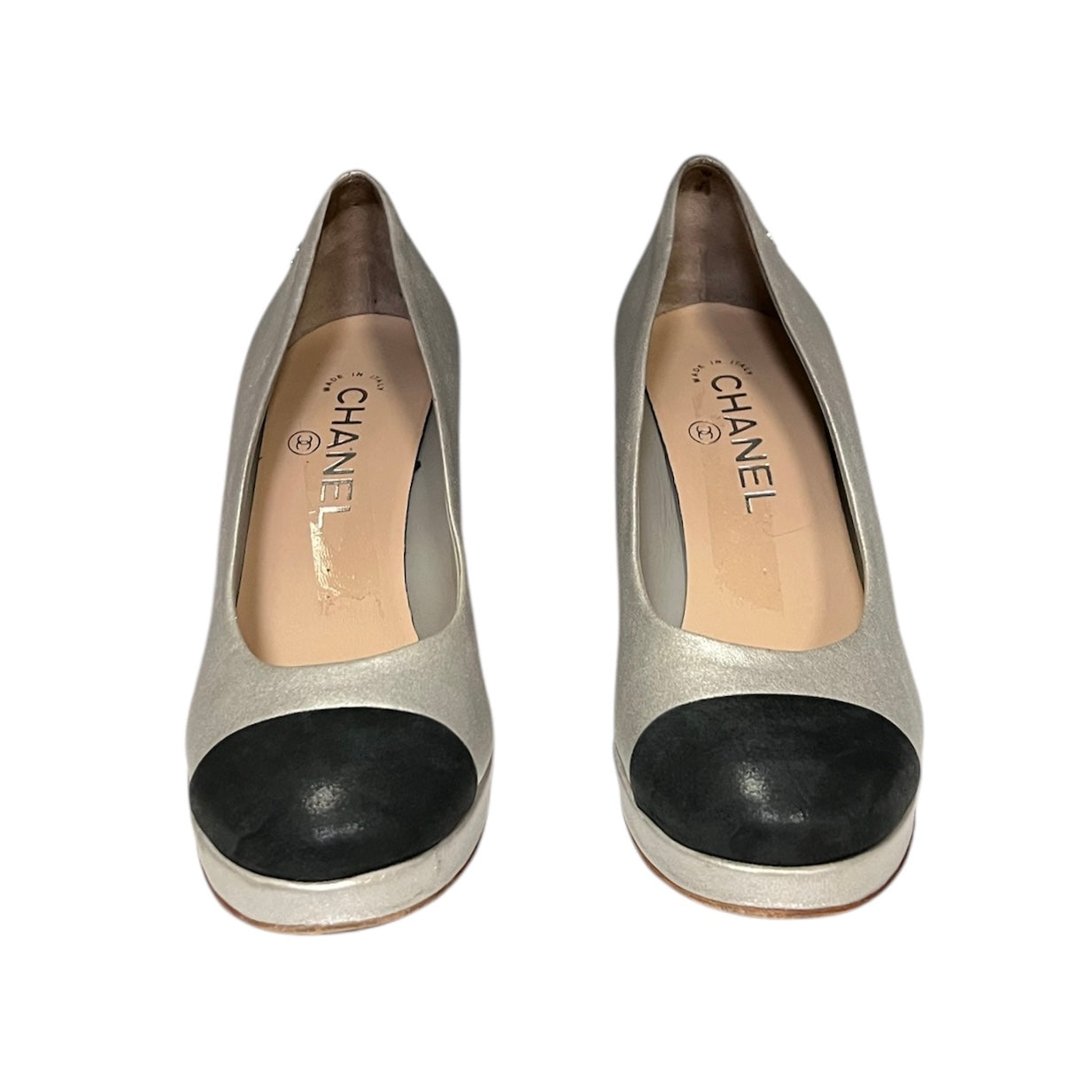 CHANEL Metallic Cap Toe Pumps | 37