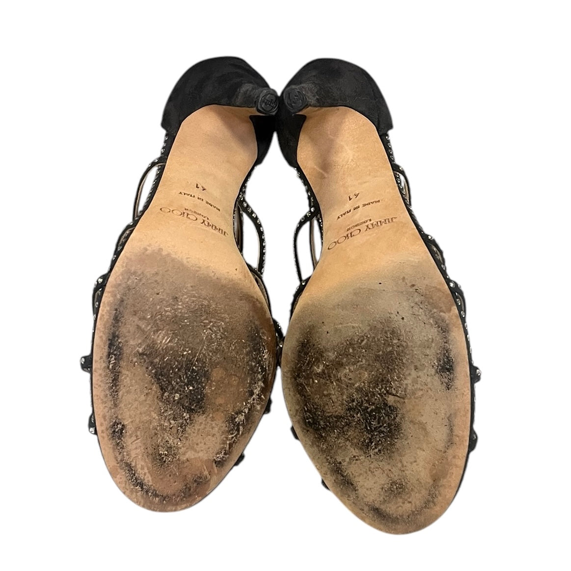 JIMMY CHOO Crystal Embellished Suede Sandals | Size 41