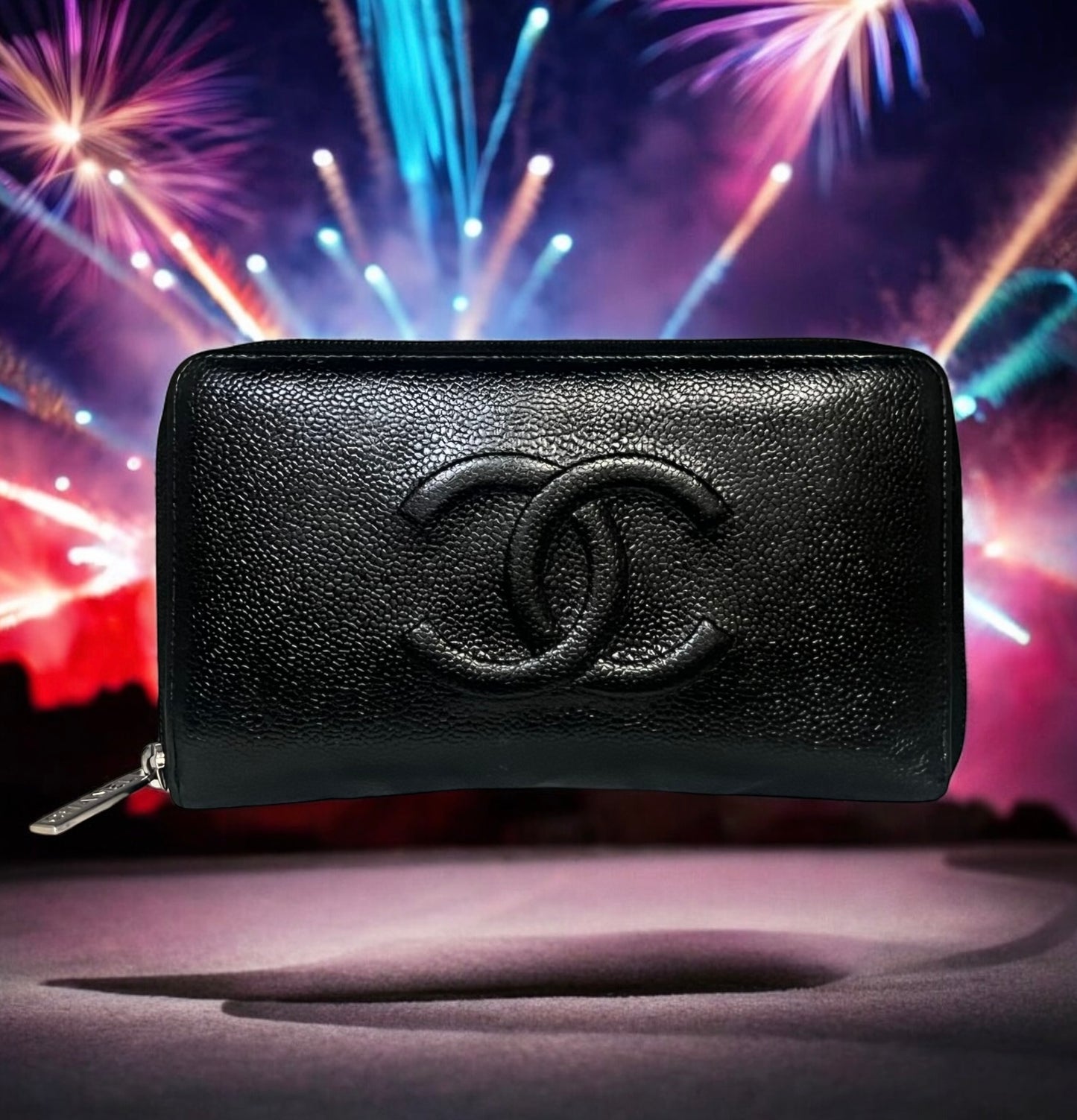CHANEL Timeless CC Zip Around Wallet in Black Caviar