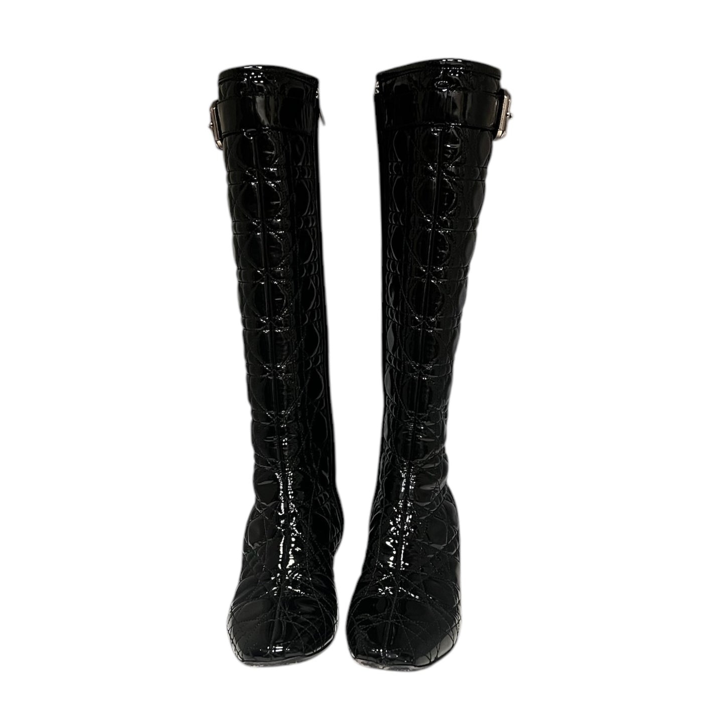 DIOR Cannage Quilted Black Patent Boots | 37.5