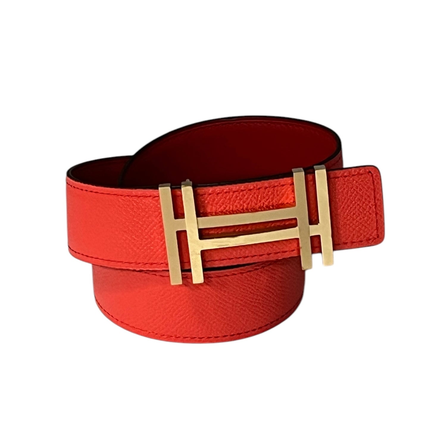 HERMES H Au Carre | 32mm 100cm Reversible Belt in Rouge Casaque & Rose Jaipur Belt in Epsom