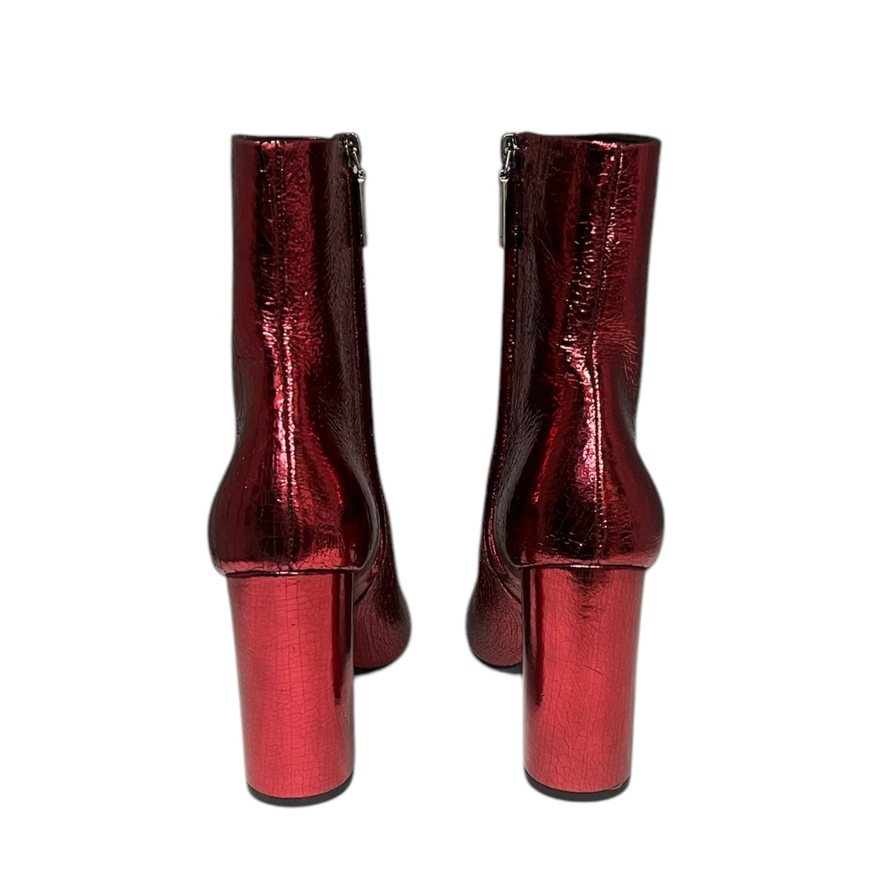SAINT LAURENT Lou 95 Foil Booties in Red | 40