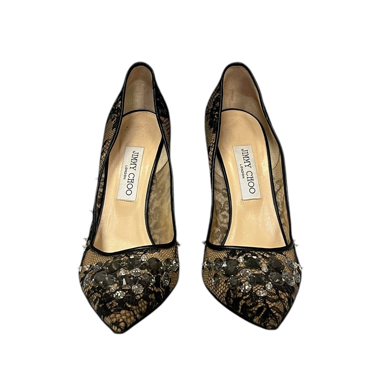 JIMMY CHOO Crystal Embellished Lace Pumps | Size 40.5