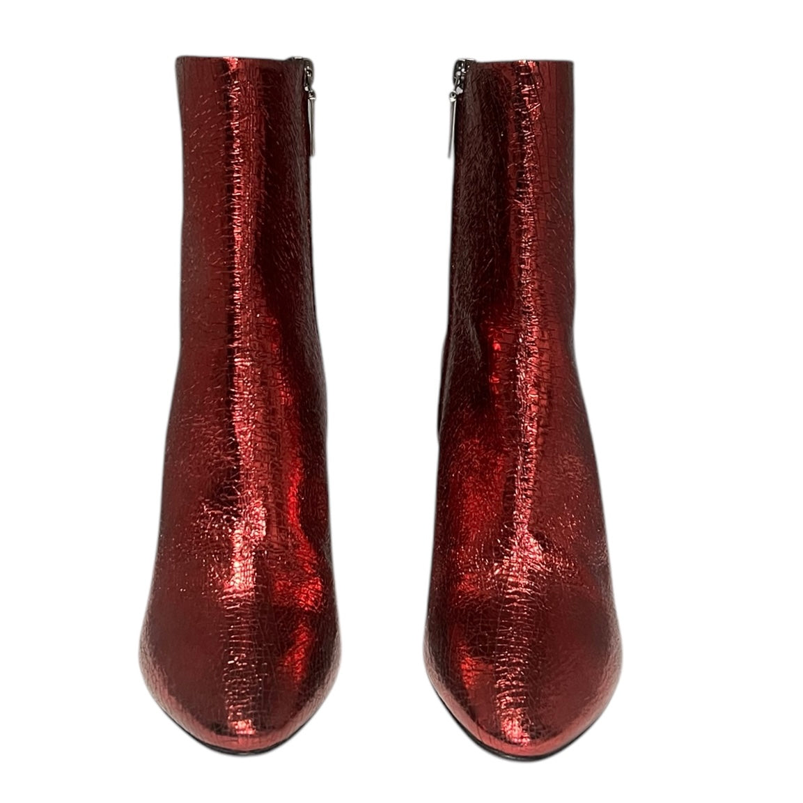 SAINT LAURENT Lou 95 Foil Booties in Red | 40