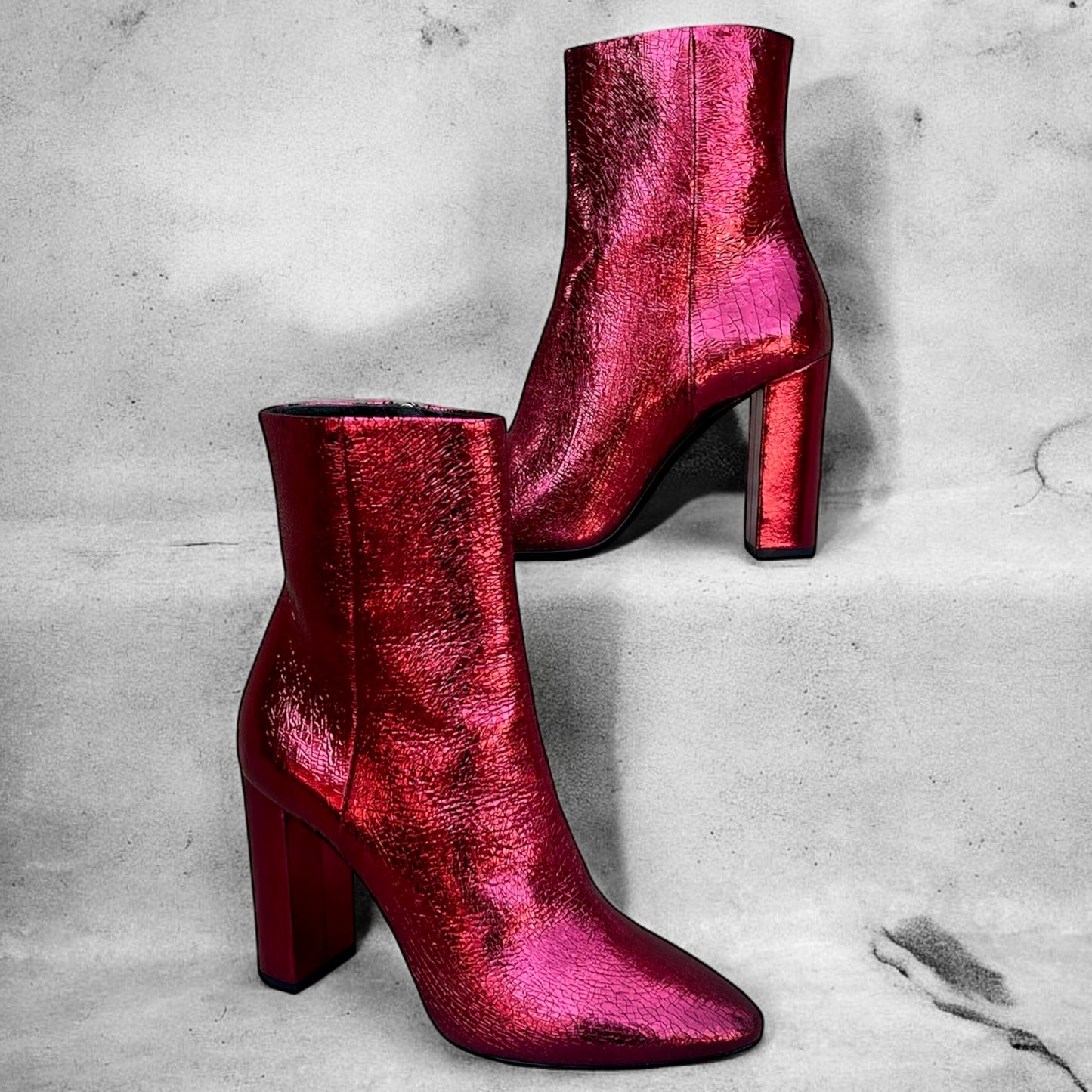 SAINT LAURENT Lou 95 Foil Booties in Red | 40