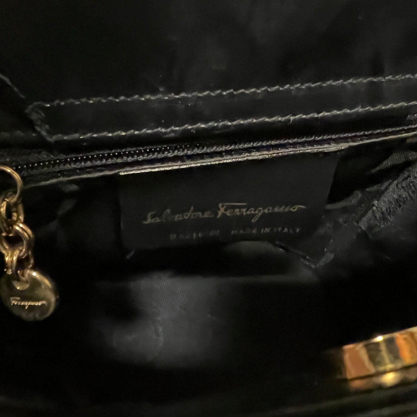 FERRAGAMO Vara Top Handle Bucket Bag in Black