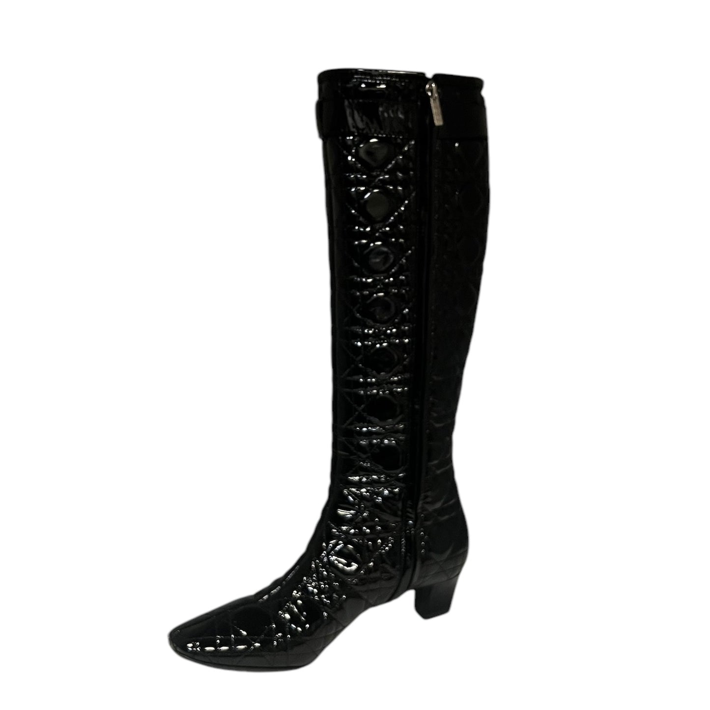 DIOR Cannage Quilted Black Patent Boots | 37.5