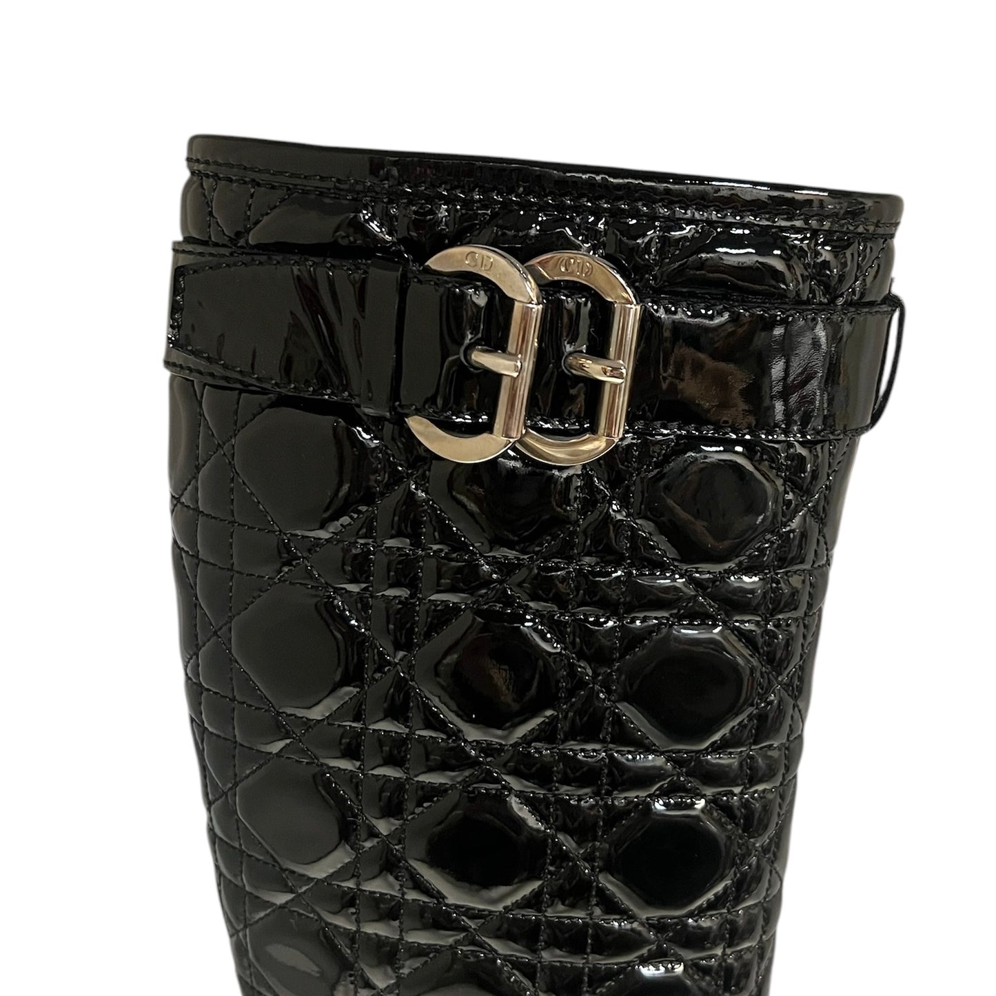 DIOR Cannage Quilted Black Patent Boots | 37.5