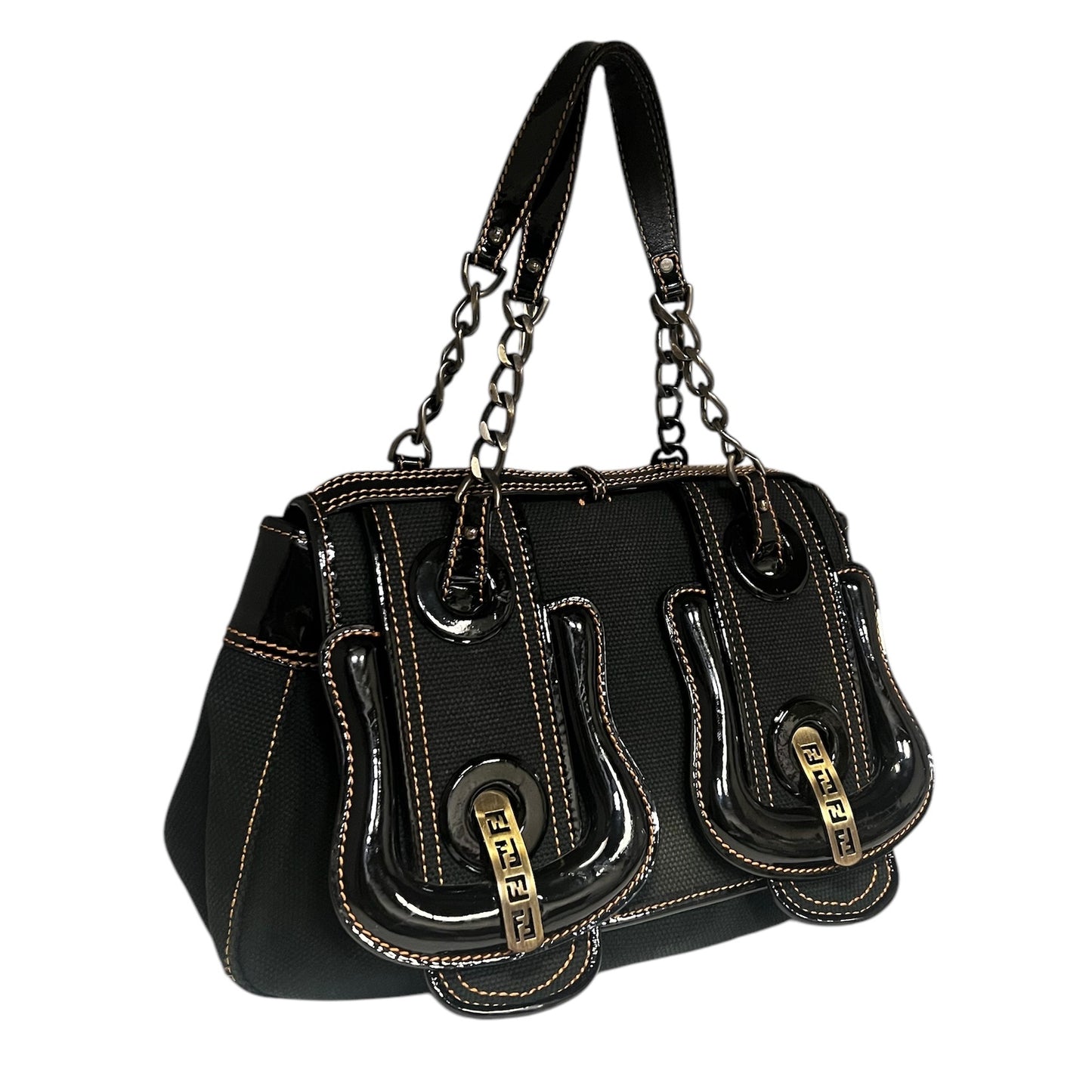 FENDI Toile & Patent Leather B Bag