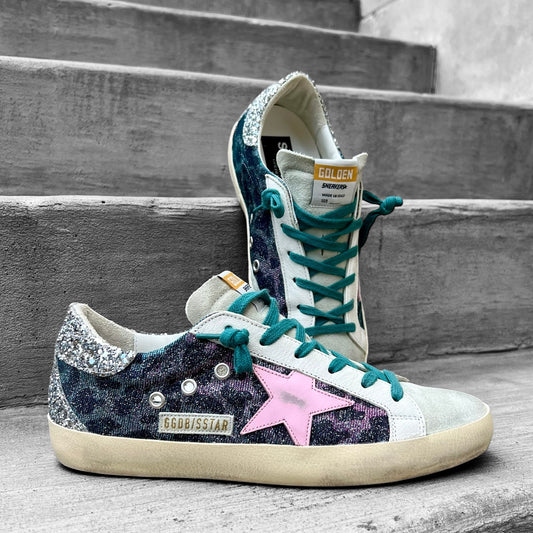 GOLDEN GOOSE Super Star Lurex Leopard & Glitter Sneakers | 38