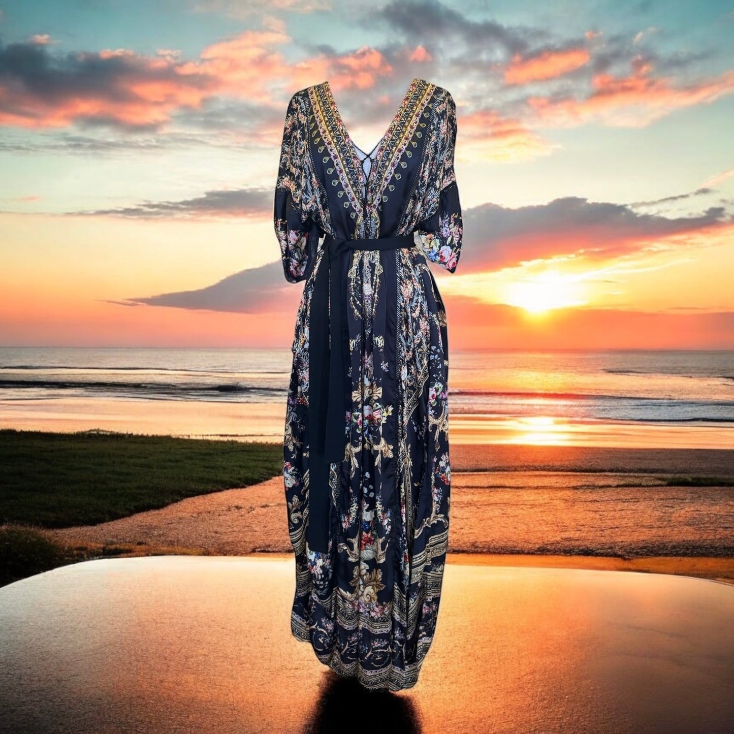 CAMILLA Floral Embellished Caftan + Belt | One Size