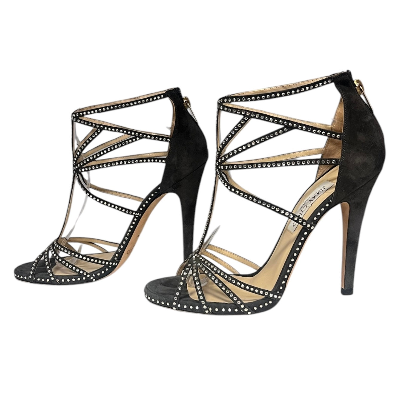 JIMMY CHOO Crystal Embellished Suede Sandals | Size 41