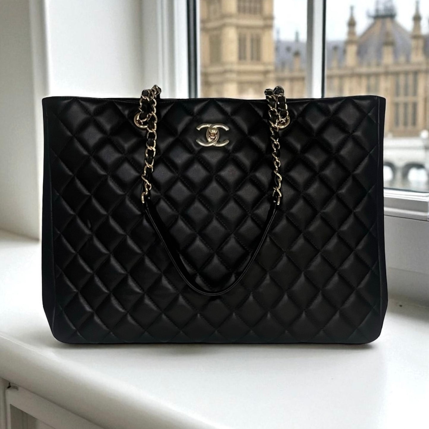 CHANEL Quilted Large Shopping Tote in Black