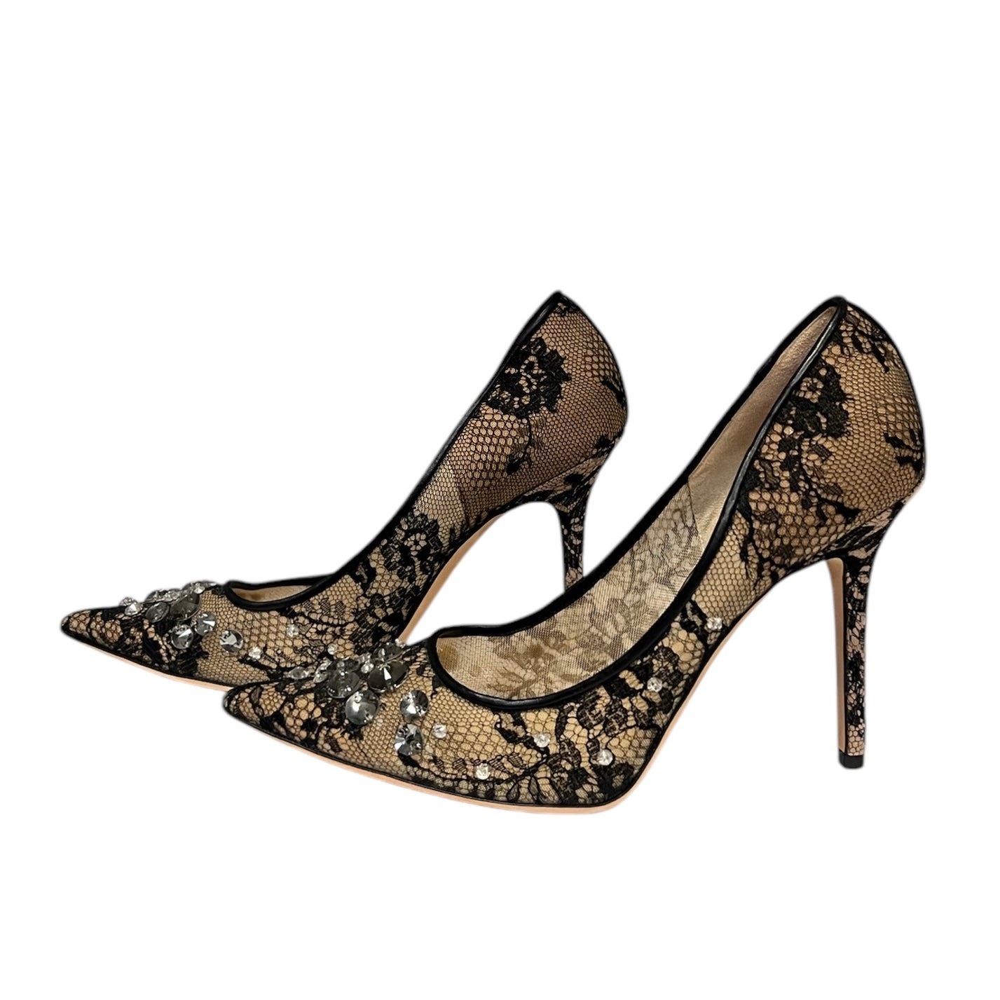 JIMMY CHOO Crystal Embellished Lace Pumps | Size 40.5