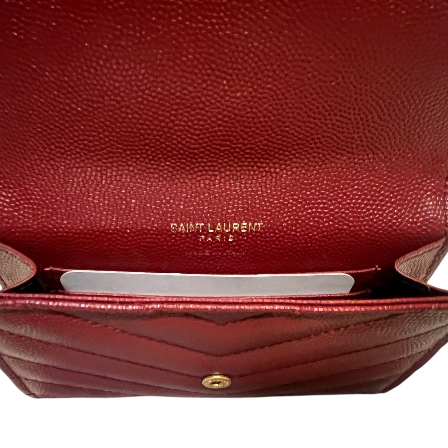SAINT LAURENT Cassandre Matelasse Small Wallet in Grain De Poudre Leather | Opyum Red