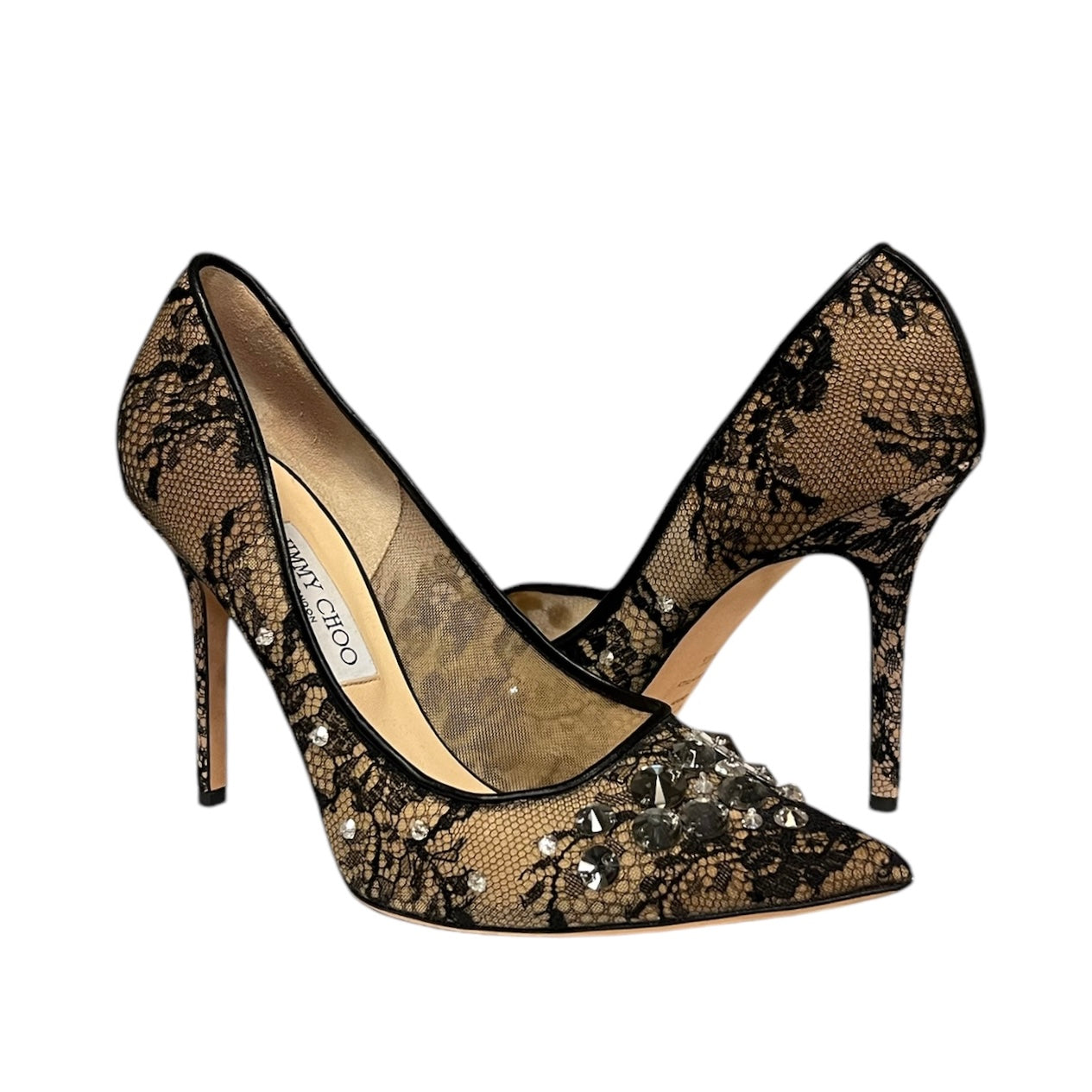 JIMMY CHOO Crystal Embellished Lace Pumps | Size 40.5