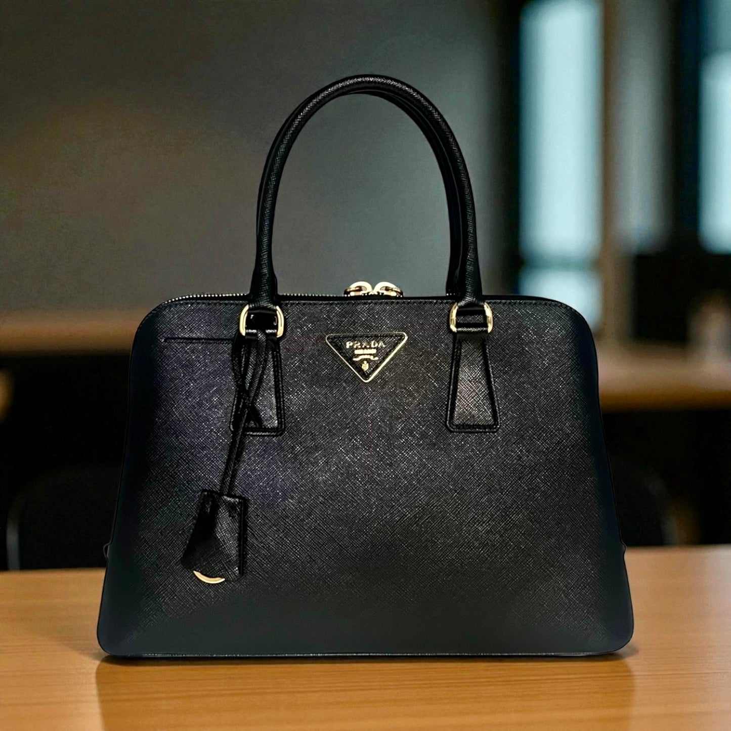 PRADA Medium Promendade Top Handle Shoulder Bag in Black