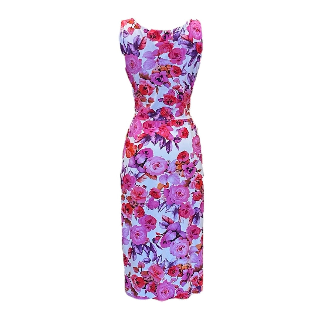 CHIARA BONI Rose Print Ruched Dress | Size 10