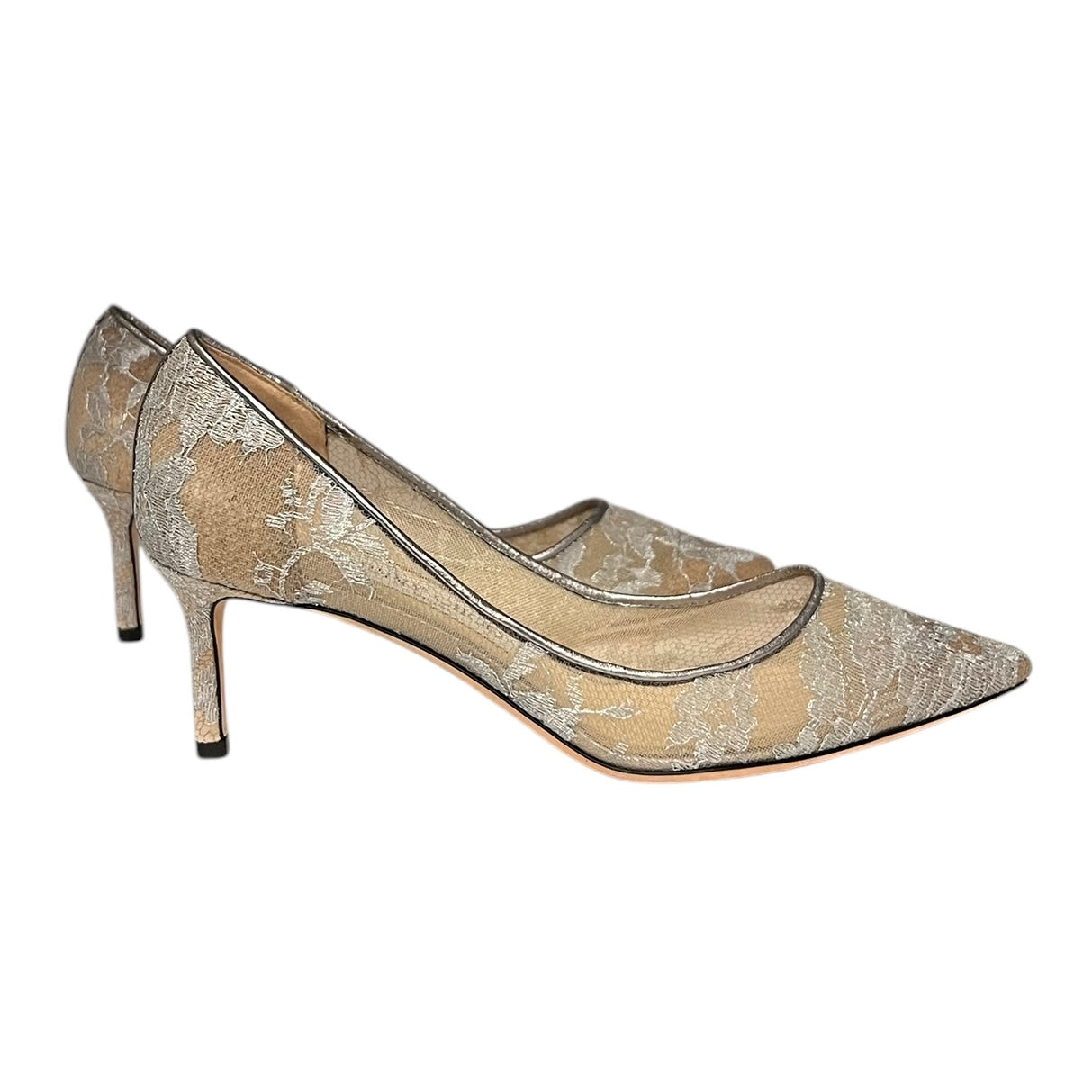 JIMMY CHOO Metallic Lace 60mm Romy Pump in Silver | 37.5