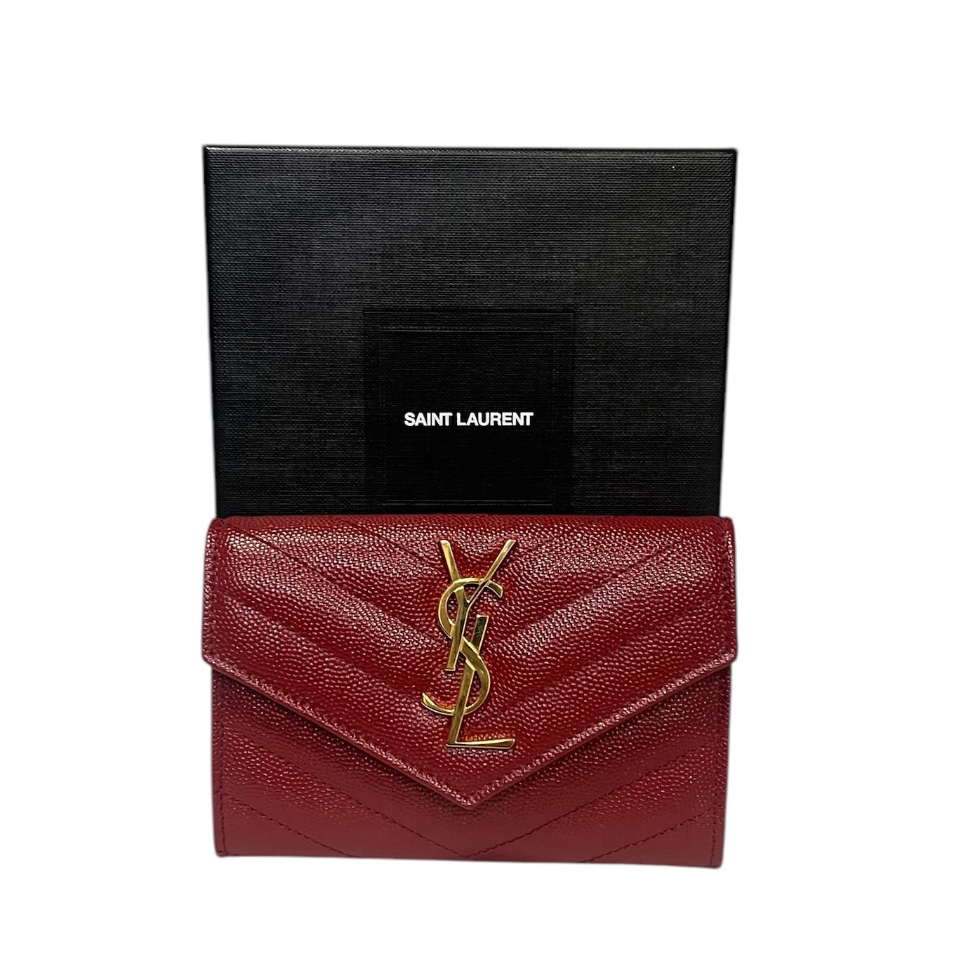 SAINT LAURENT Cassandre Matelasse Small Wallet in Grain De Poudre Leather | Opyum Red