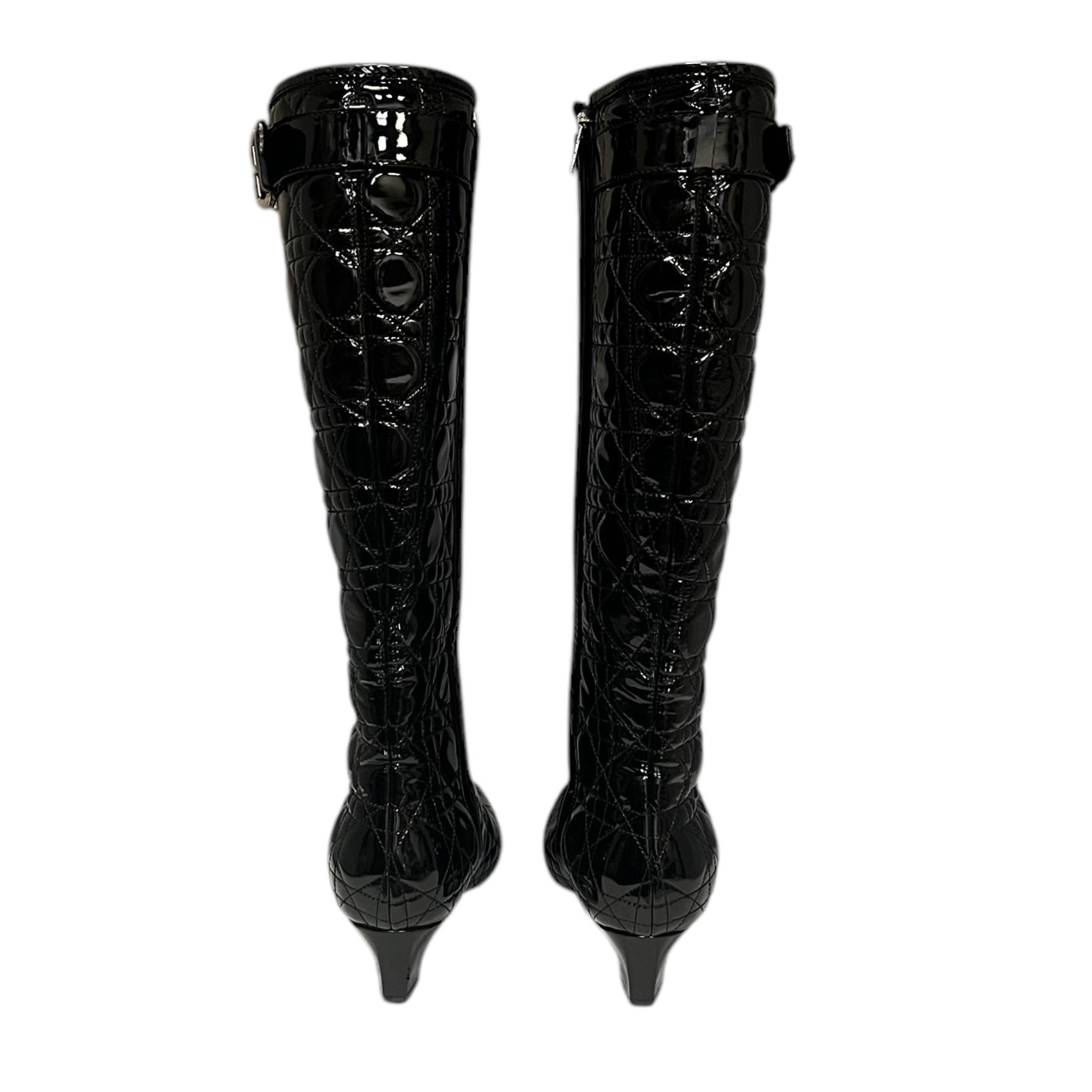 DIOR Cannage Quilted Black Patent Boots | 37.5