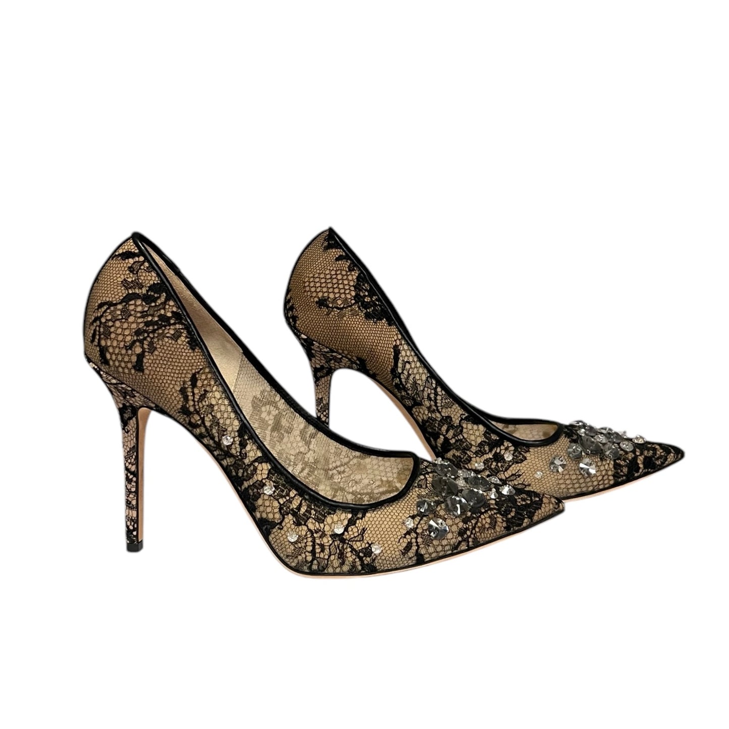 JIMMY CHOO Crystal Embellished Lace Pumps | Size 40.5