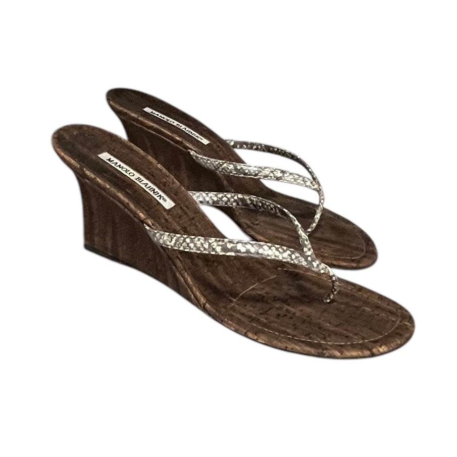 MANOLO BLAHNIK Snake + Cork Wedges | Size 40