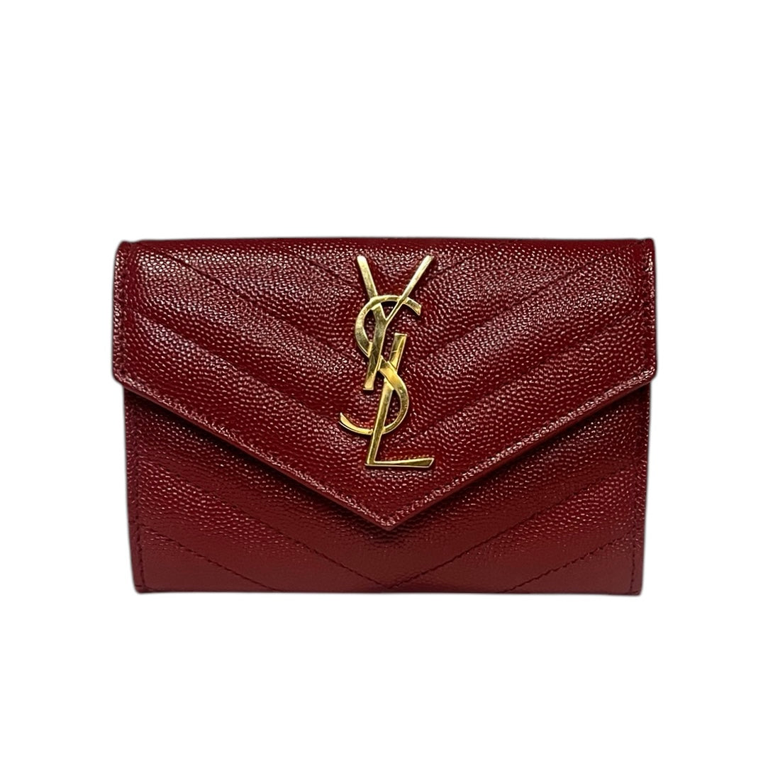 SAINT LAURENT Cassandre Matelasse Small Wallet in Grain De Poudre Leather | Opyum Red