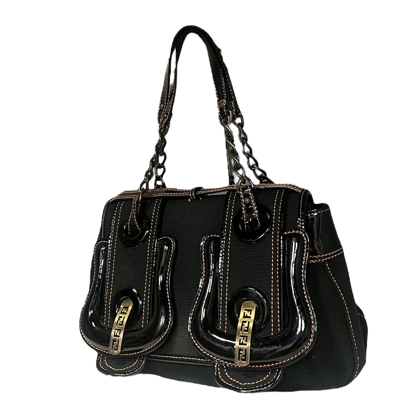 FENDI Toile & Patent Leather B Bag