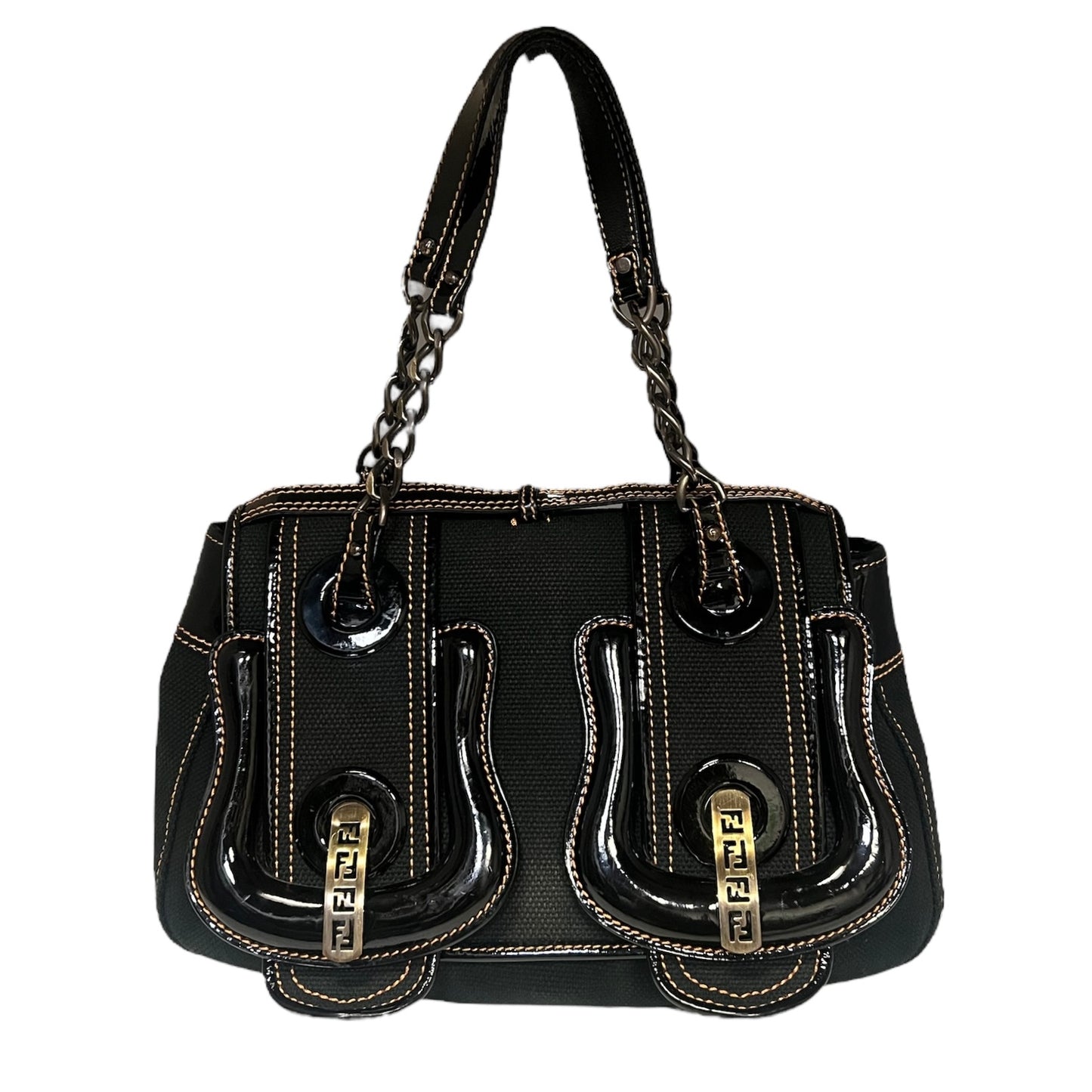 FENDI Toile & Patent Leather B Bag