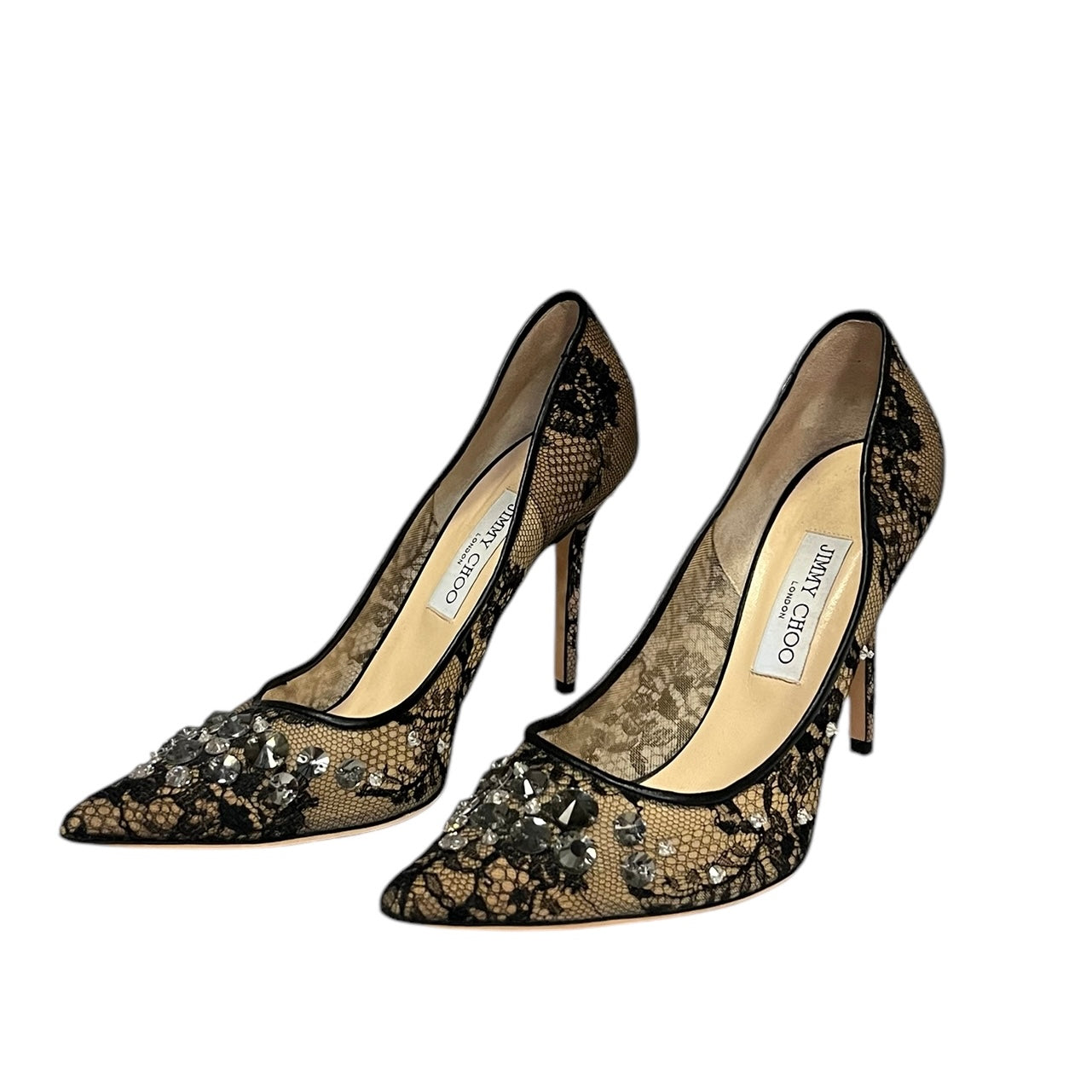 JIMMY CHOO Crystal Embellished Lace Pumps | Size 40.5