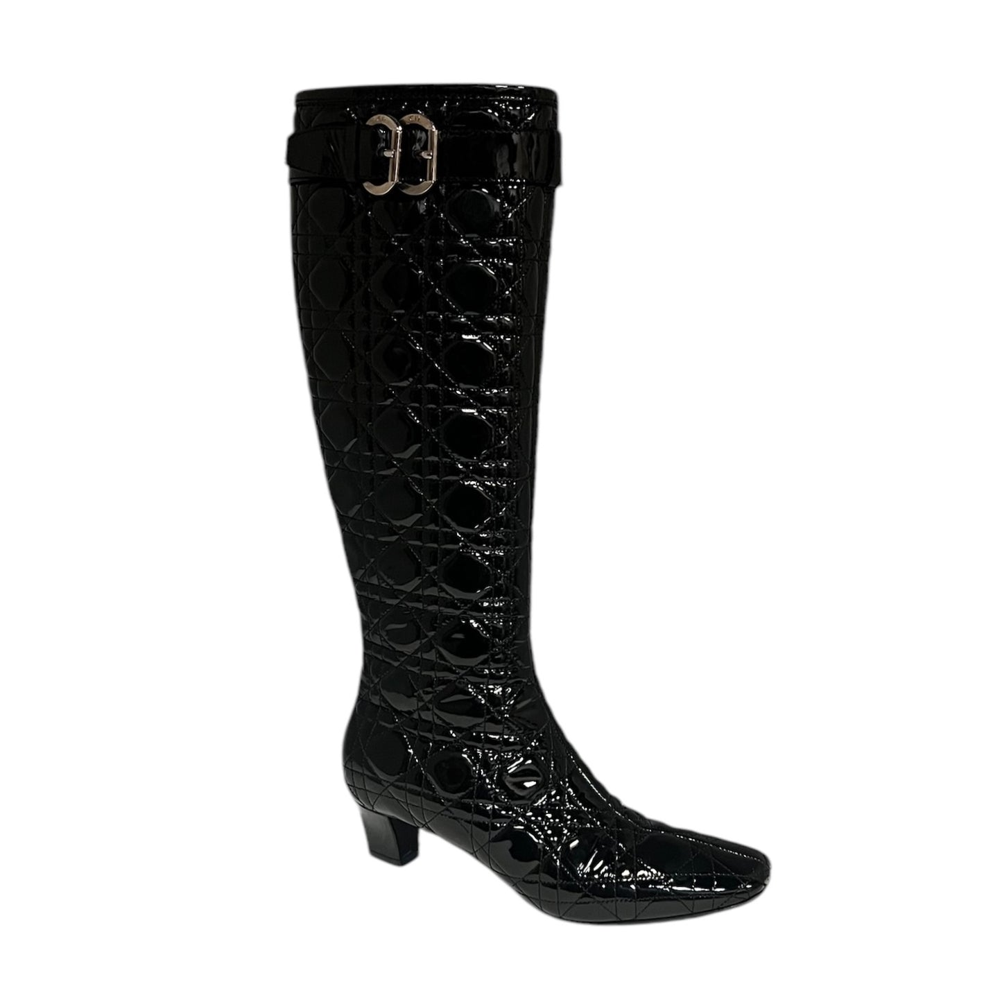 DIOR Cannage Quilted Black Patent Boots | 37.5