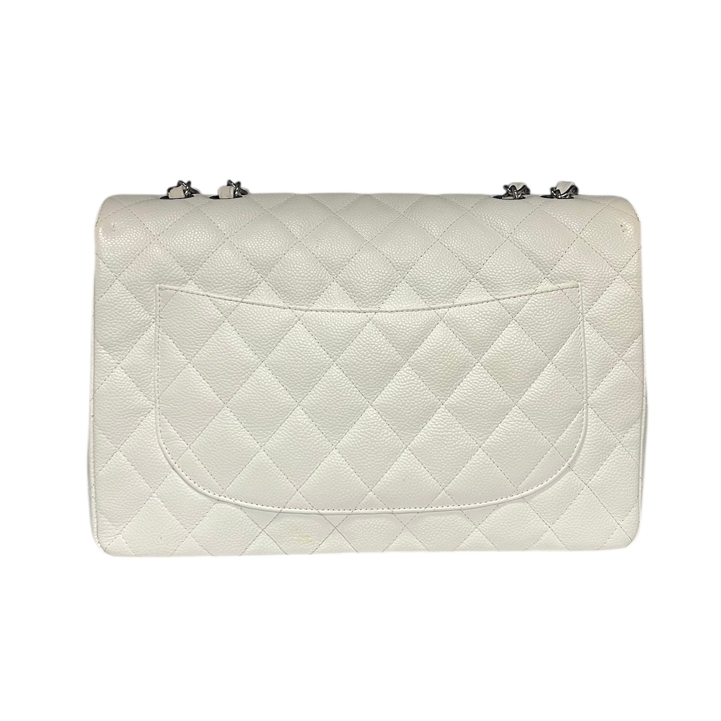 CHANEL Jumbo Classic Flap Bag in White Caviar Leather