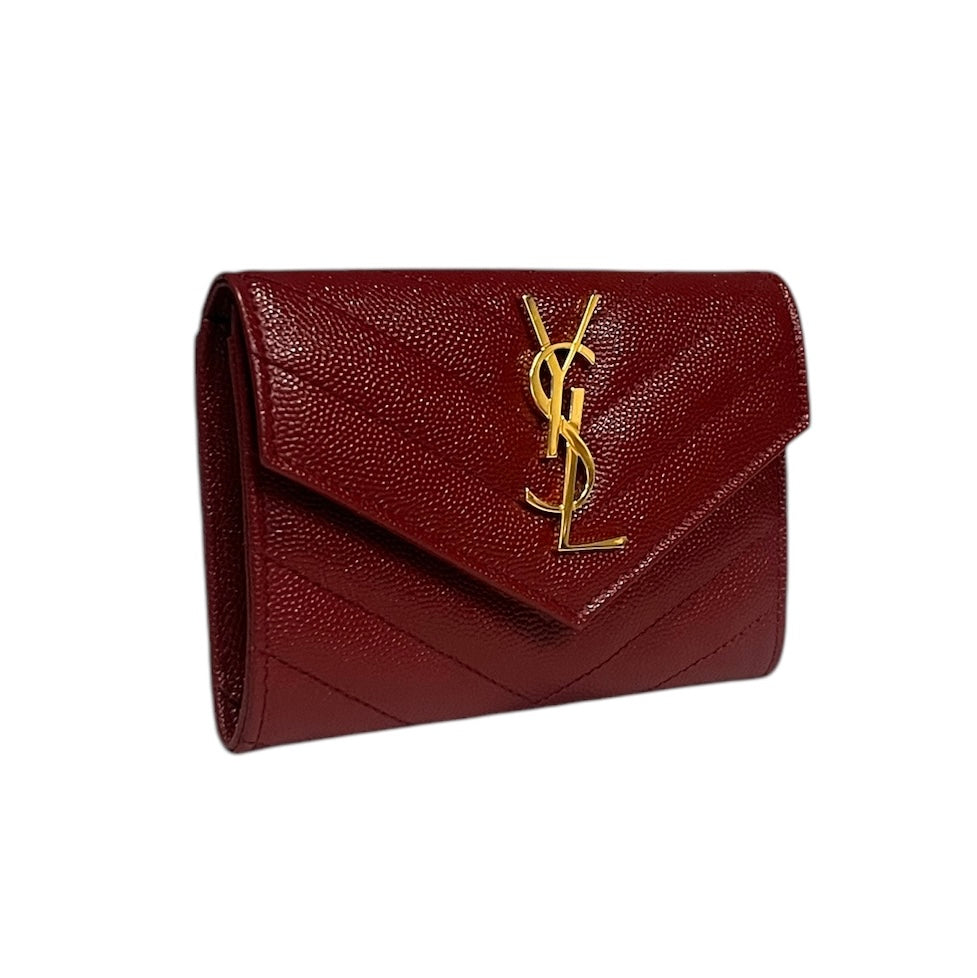 SAINT LAURENT Cassandre Matelasse Small Wallet in Grain De Poudre Leather | Opyum Red