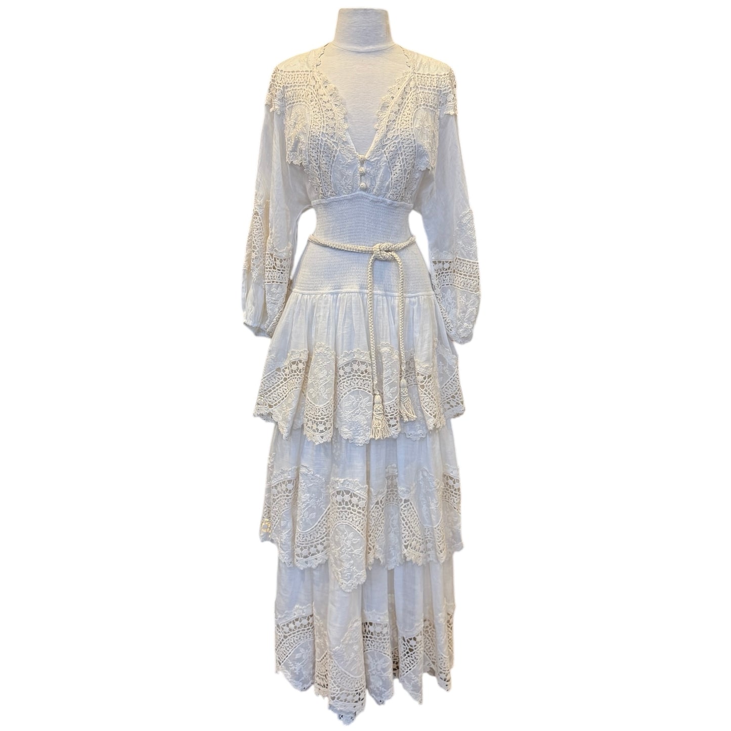 ZIMMERMANN Crochet Lace Ruffle Dress | Size S