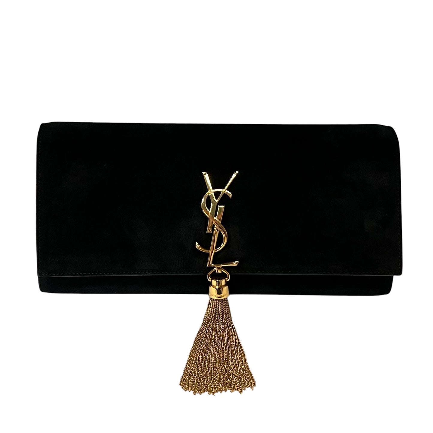 SAINT LAURENT Kate Tassel Clutch in Black Suede