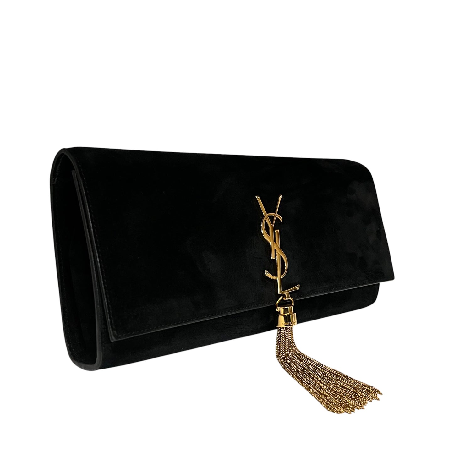 SAINT LAURENT Kate Tassel Clutch in Black Suede
