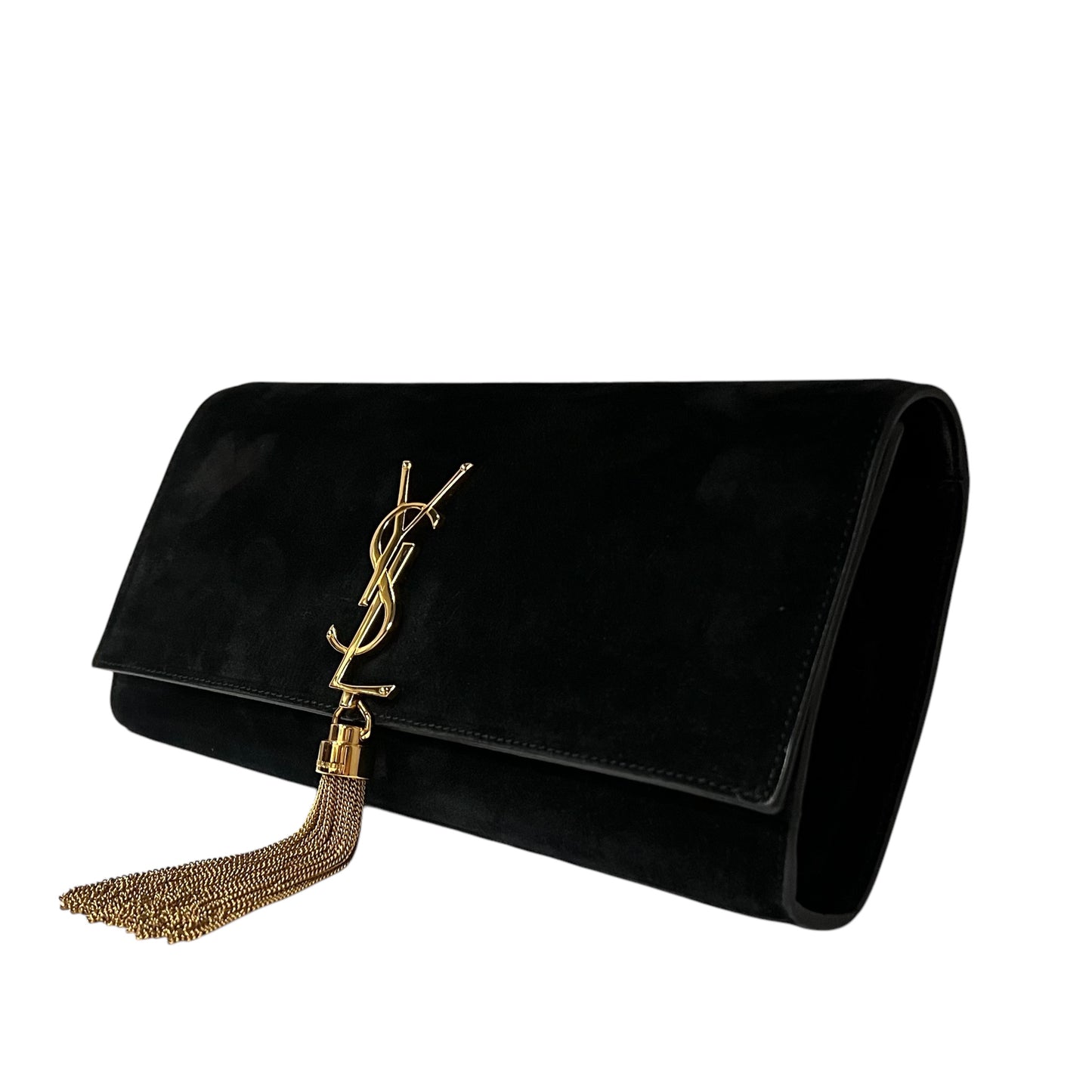 SAINT LAURENT Kate Tassel Clutch in Black Suede