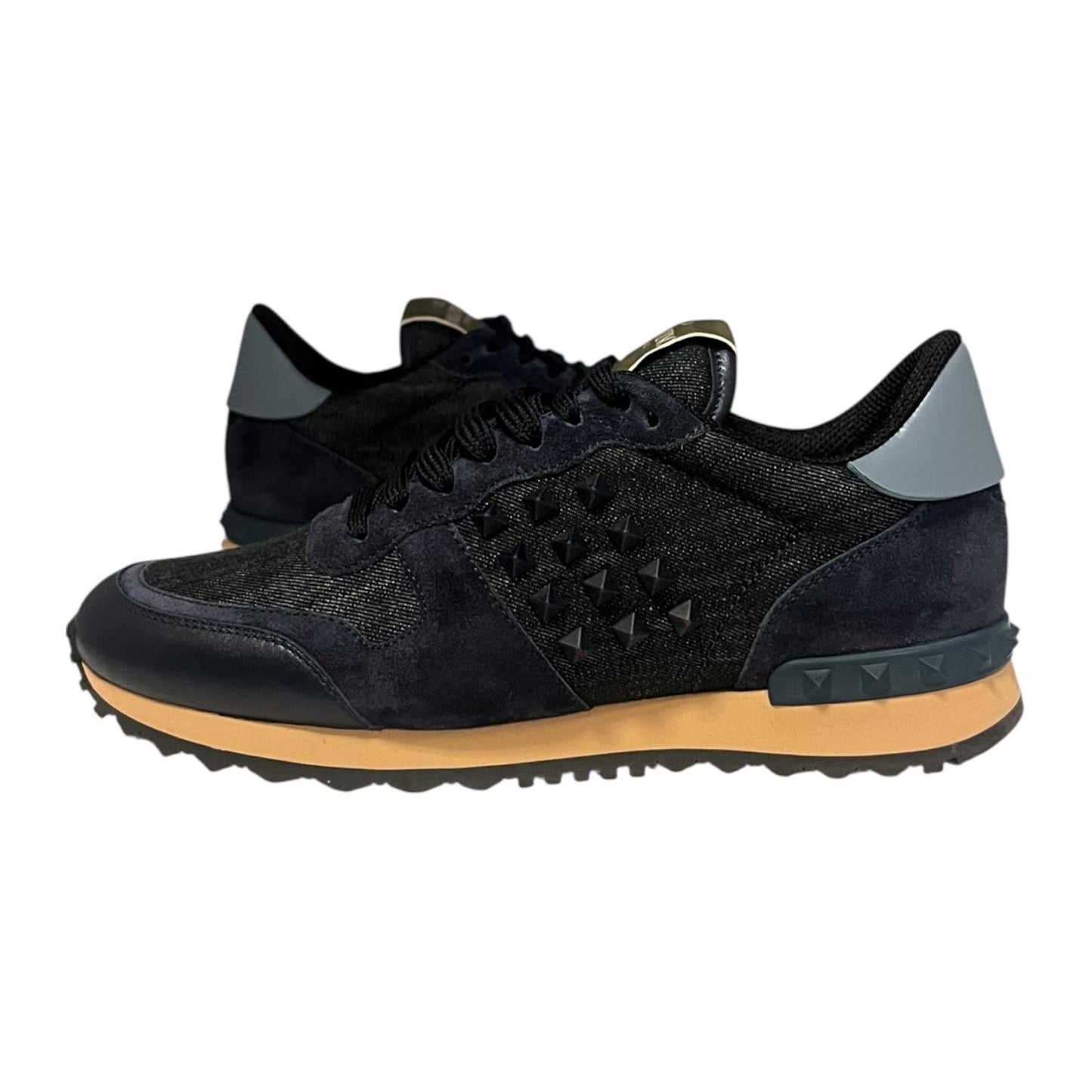VALENTINO Denim & Suede Rockrunner Sneakers in Blue | 39.5