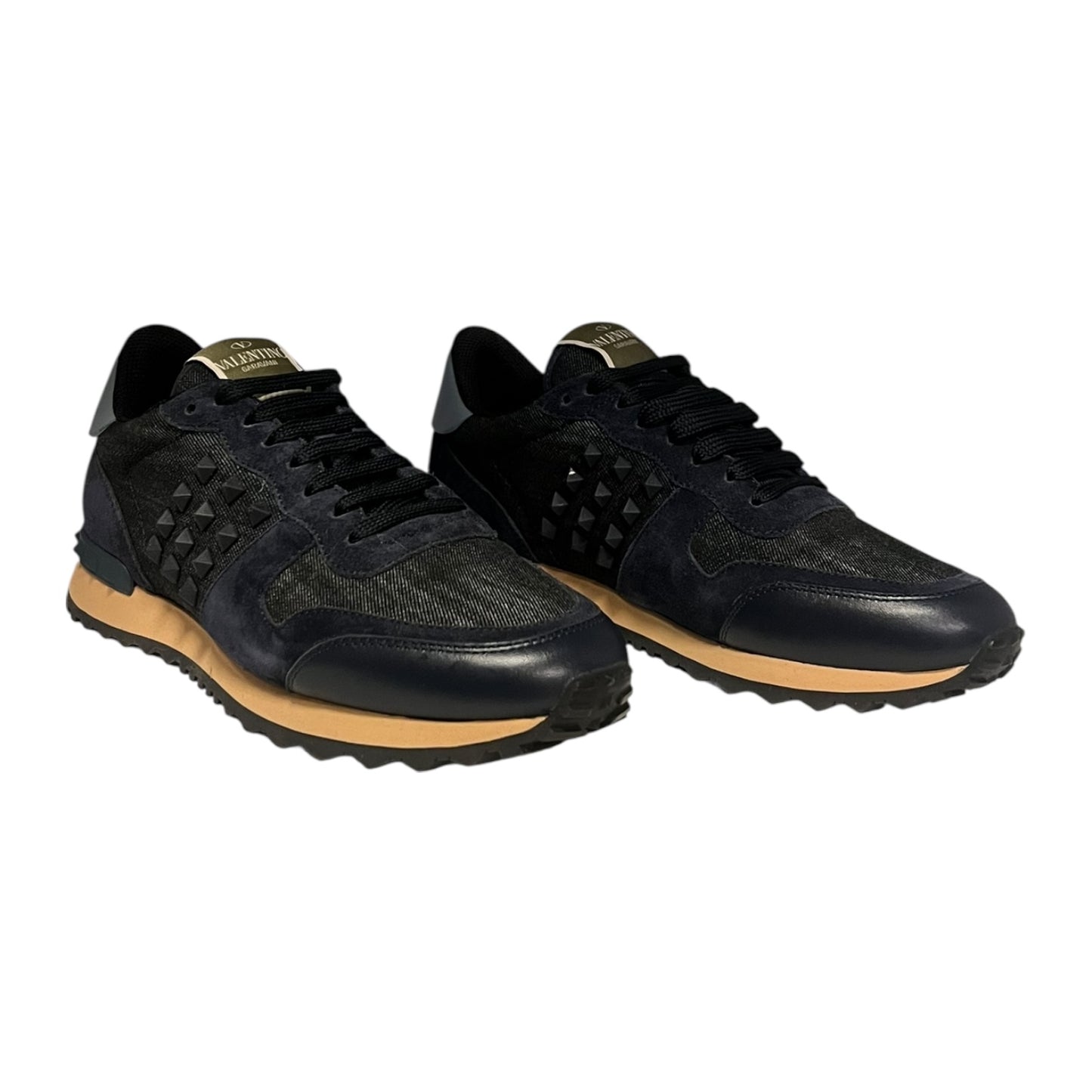 VALENTINO Denim & Suede Rockrunner Sneakers in Blue | 39.5