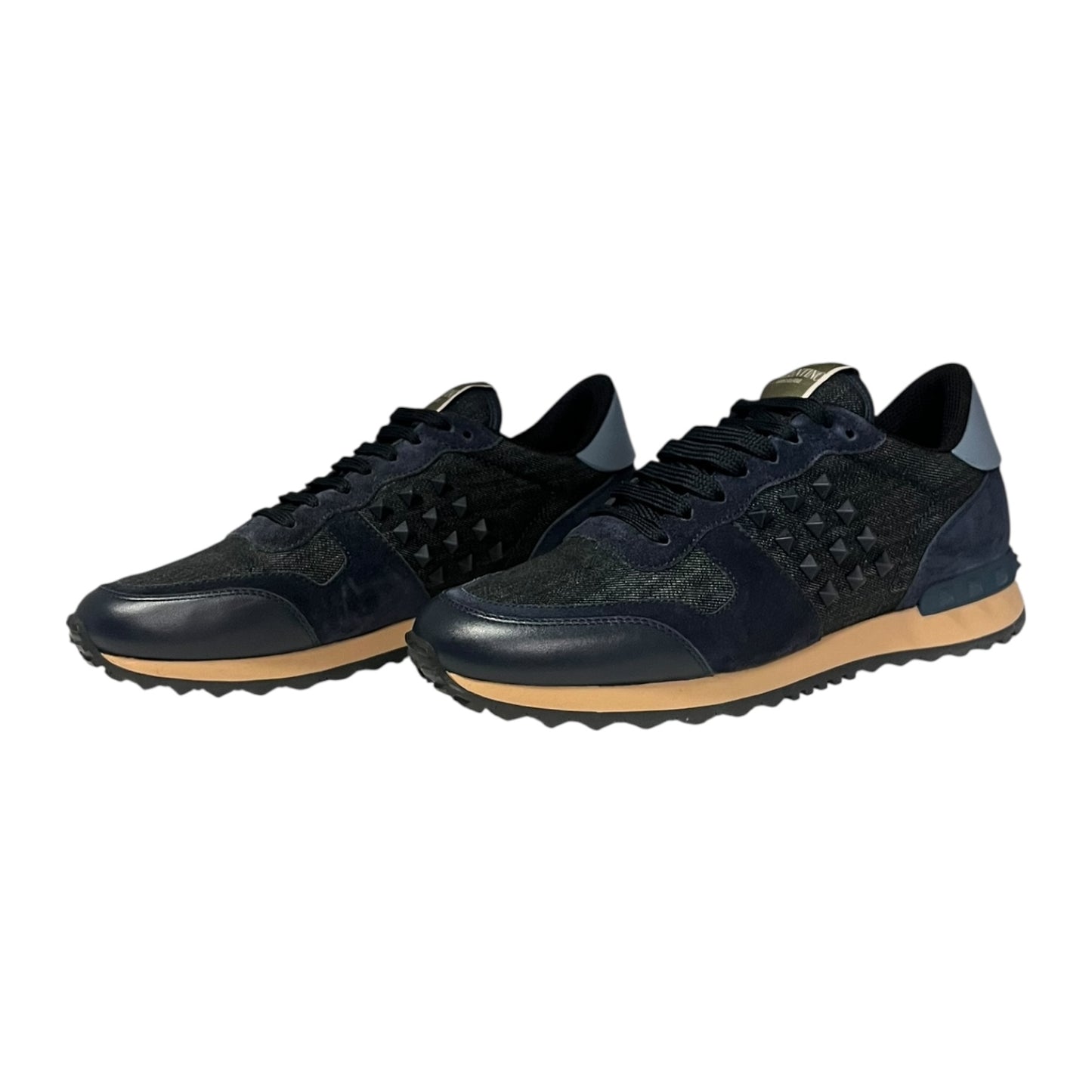VALENTINO Denim & Suede Rockrunner Sneakers in Blue | 39.5