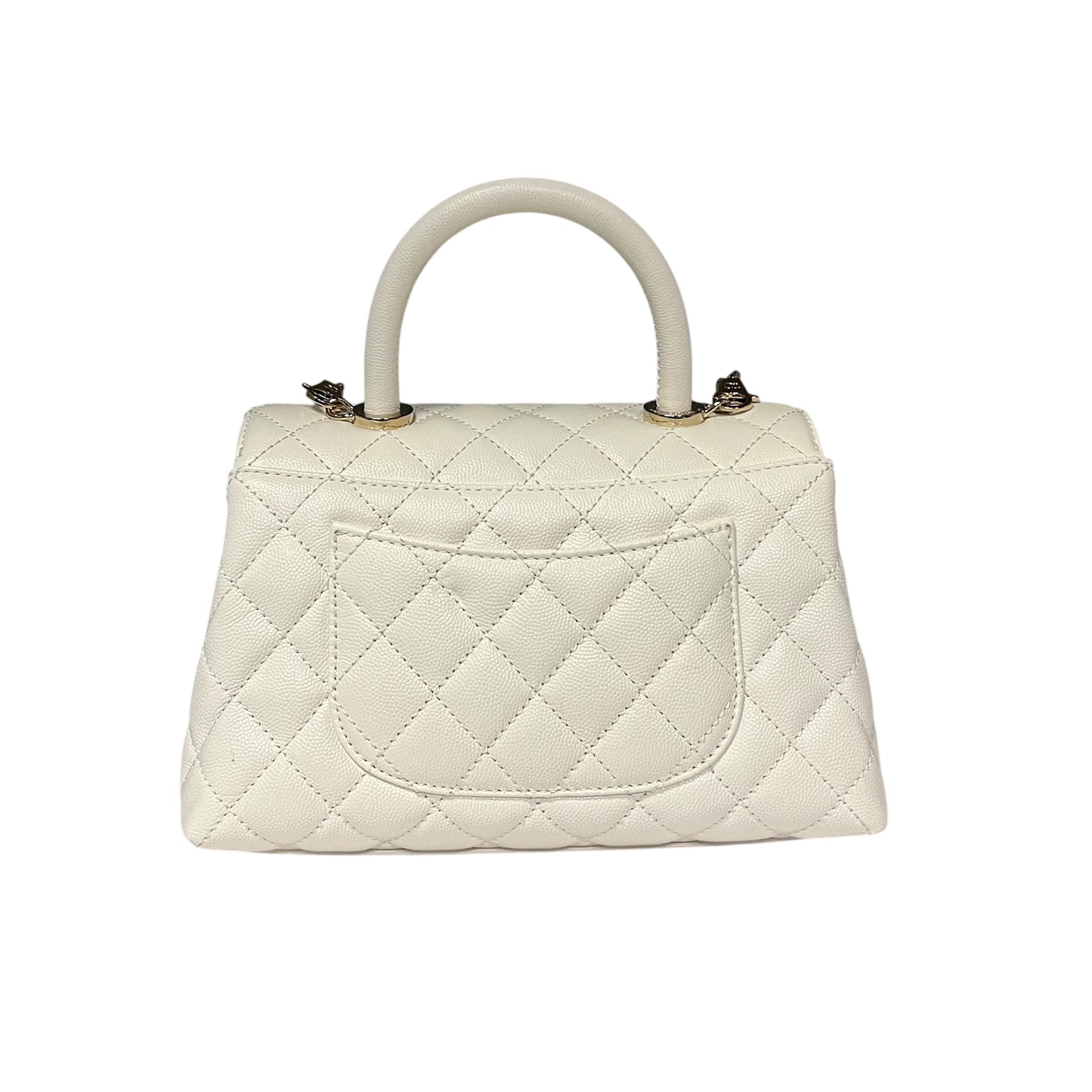 CHANEL Coco Top Handle Flap Bag in White Caviar