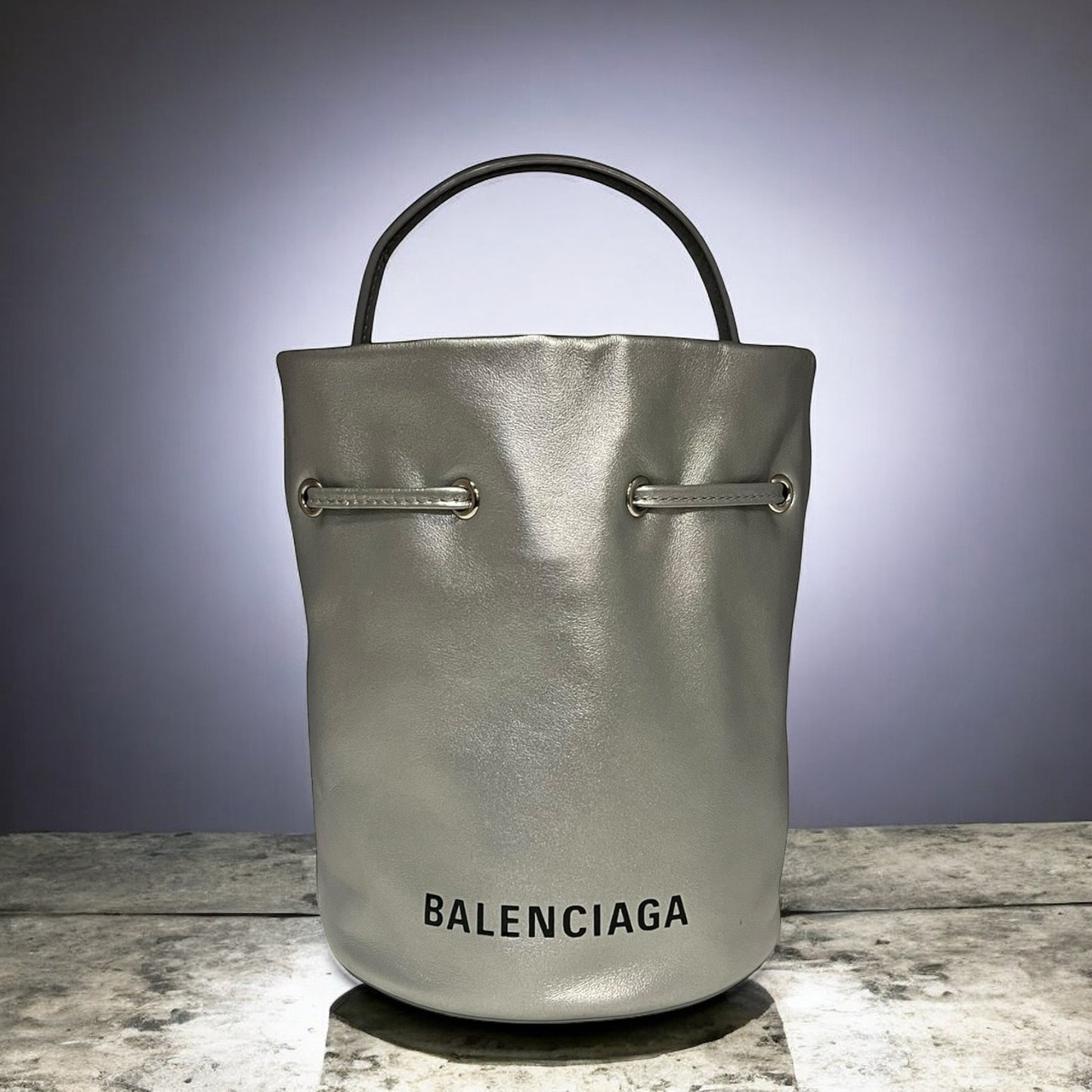 BALENCIAGA Drawstring Bucket Crossbody in Silver