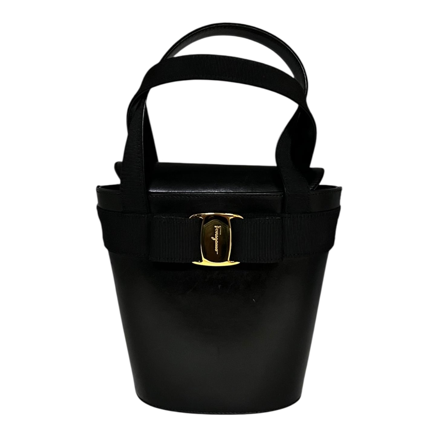 FERRAGAMO Vara Top Handle Bucket Bag in Black