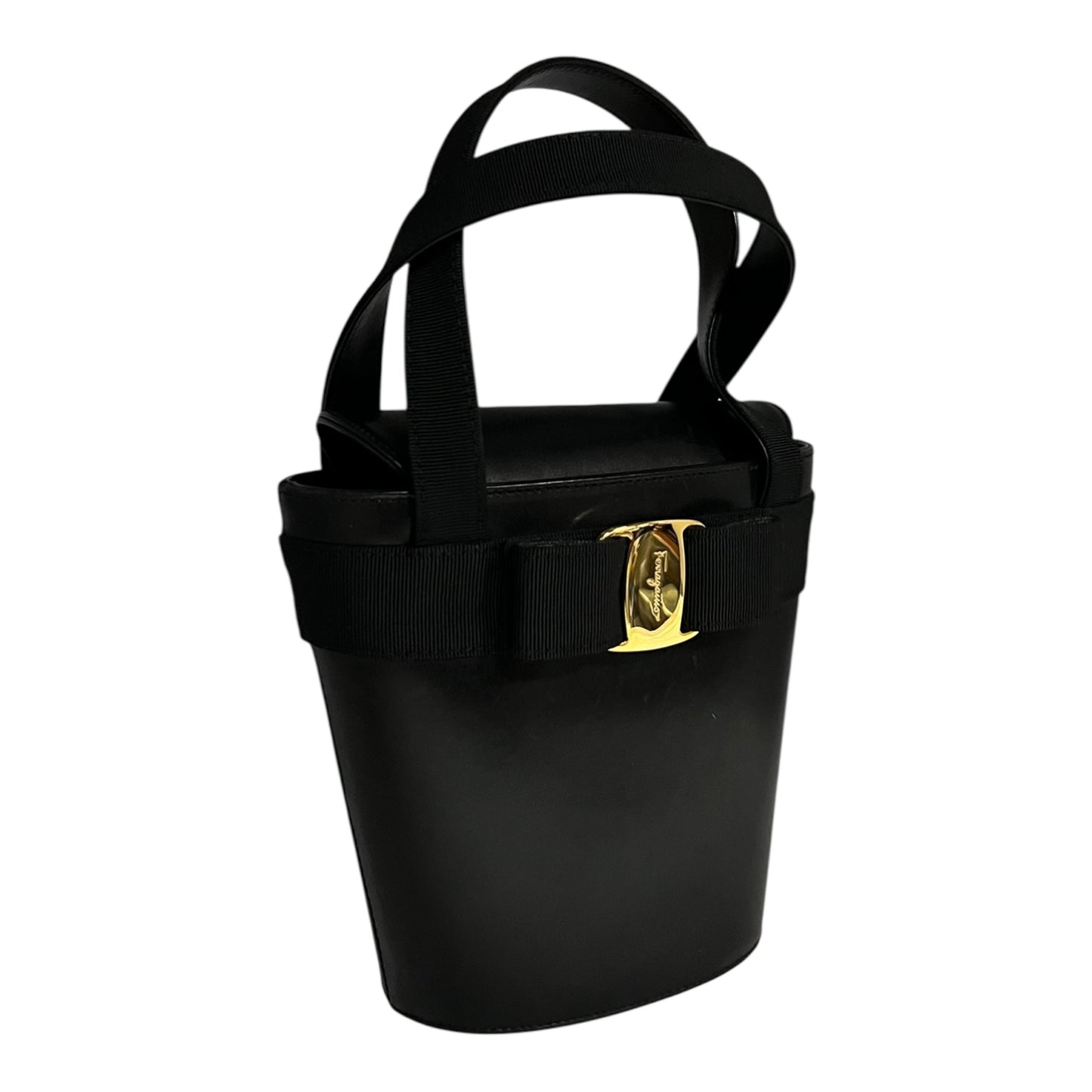 FERRAGAMO Vara Top Handle Bucket Bag in Black