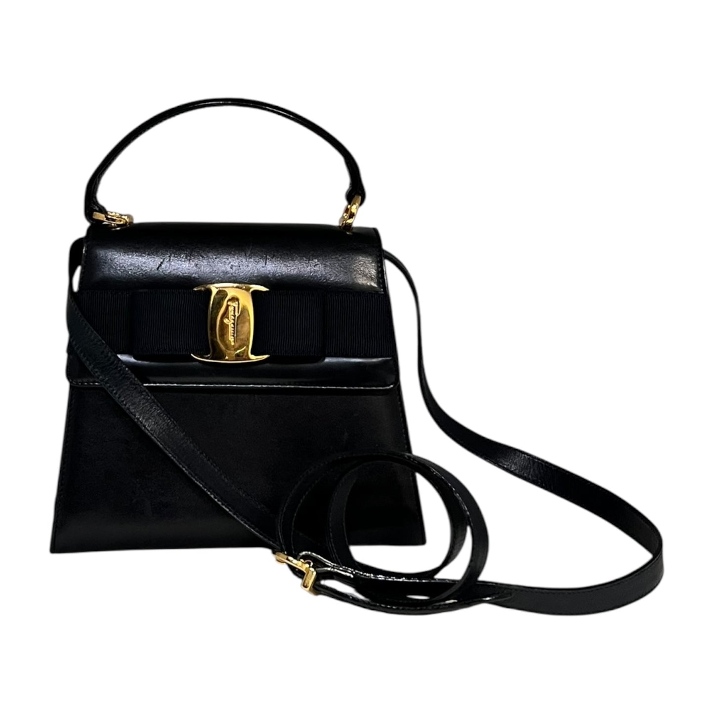 FERRAGAMO Vara Top Handle Crossbody in Navy