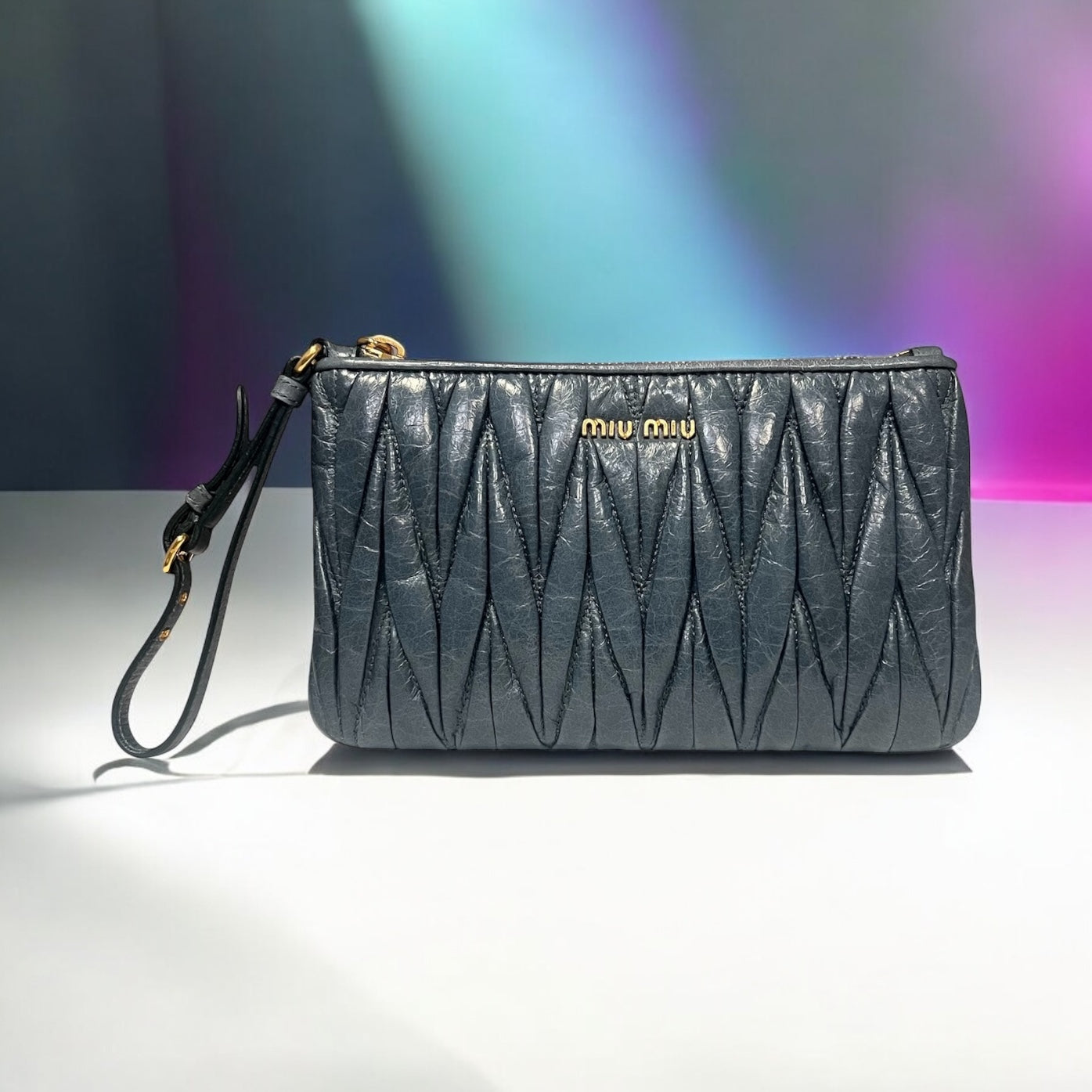 MIU MIU Matelasse Wristlet in Blue