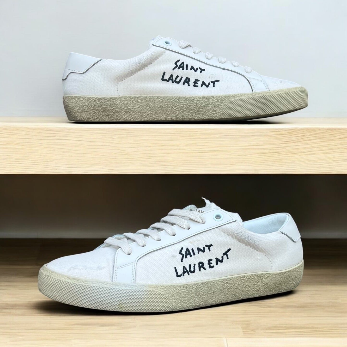 SAINT LAURENT Embroidered Court Sneakers | Size 39